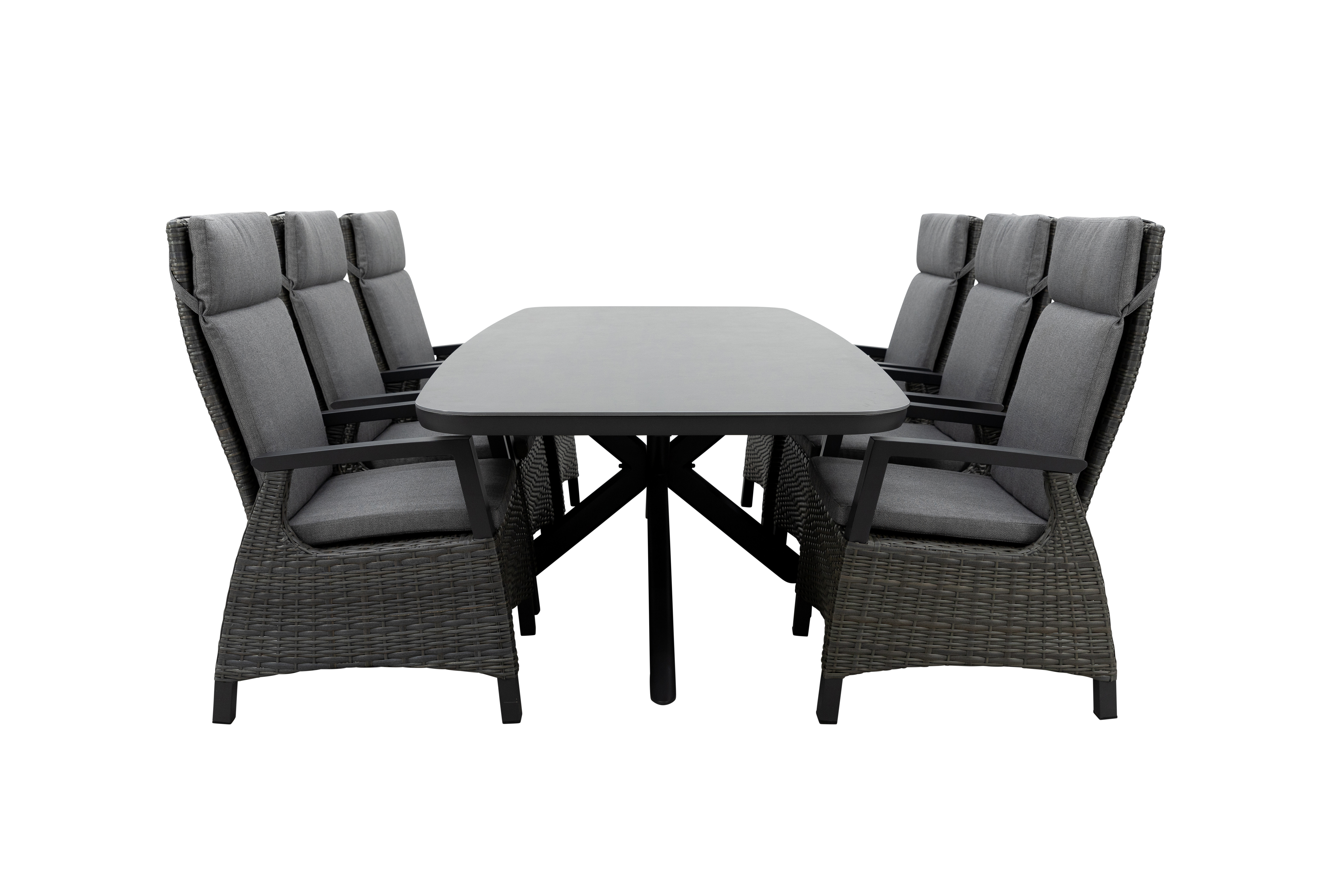 Qopps Vakio tuintafel met 6 Darwin gasveer verstelbare tuinstoelen