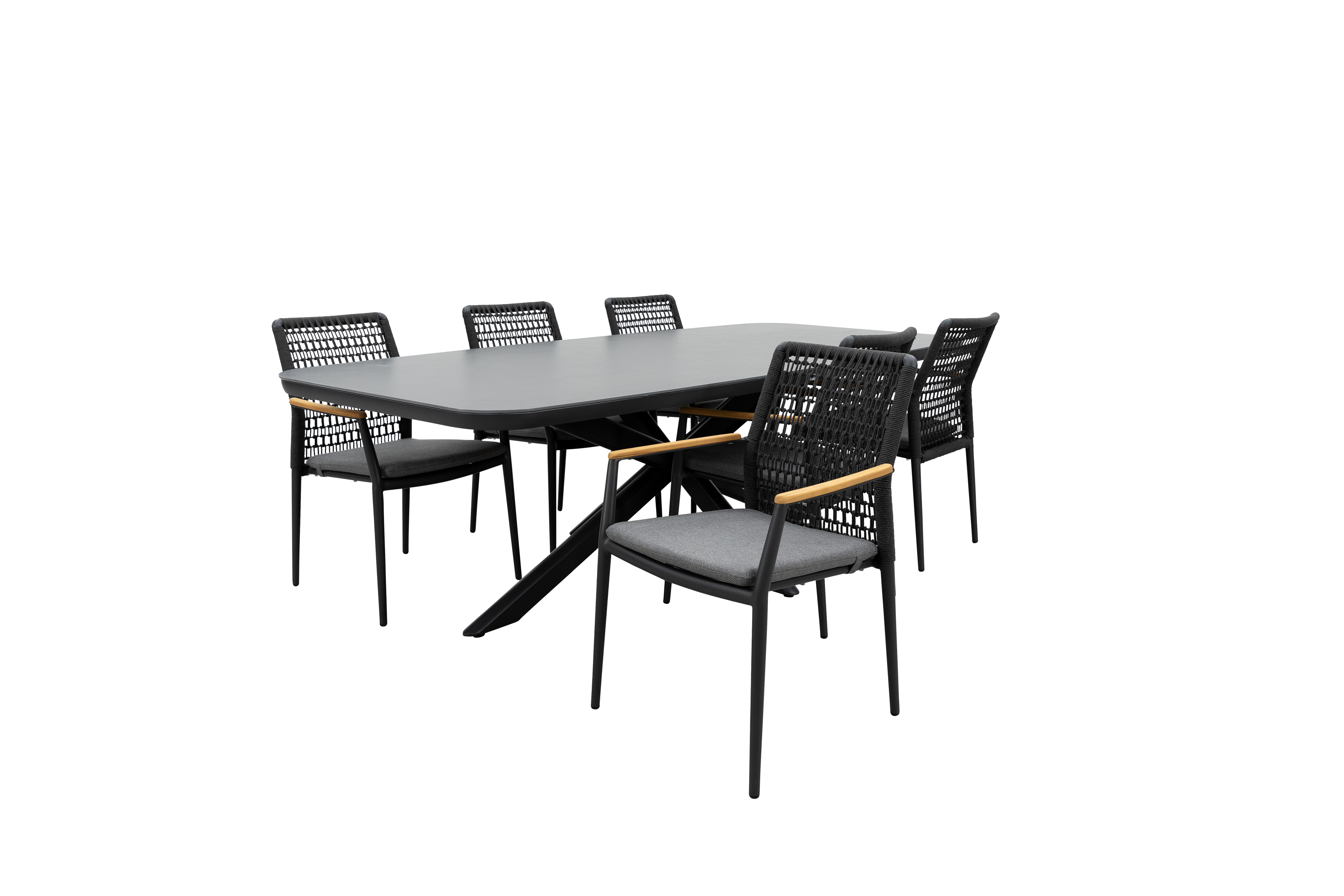 Qopps Vakio tuintafel met 6 Indra stapelbare tuinstoelen antraciet