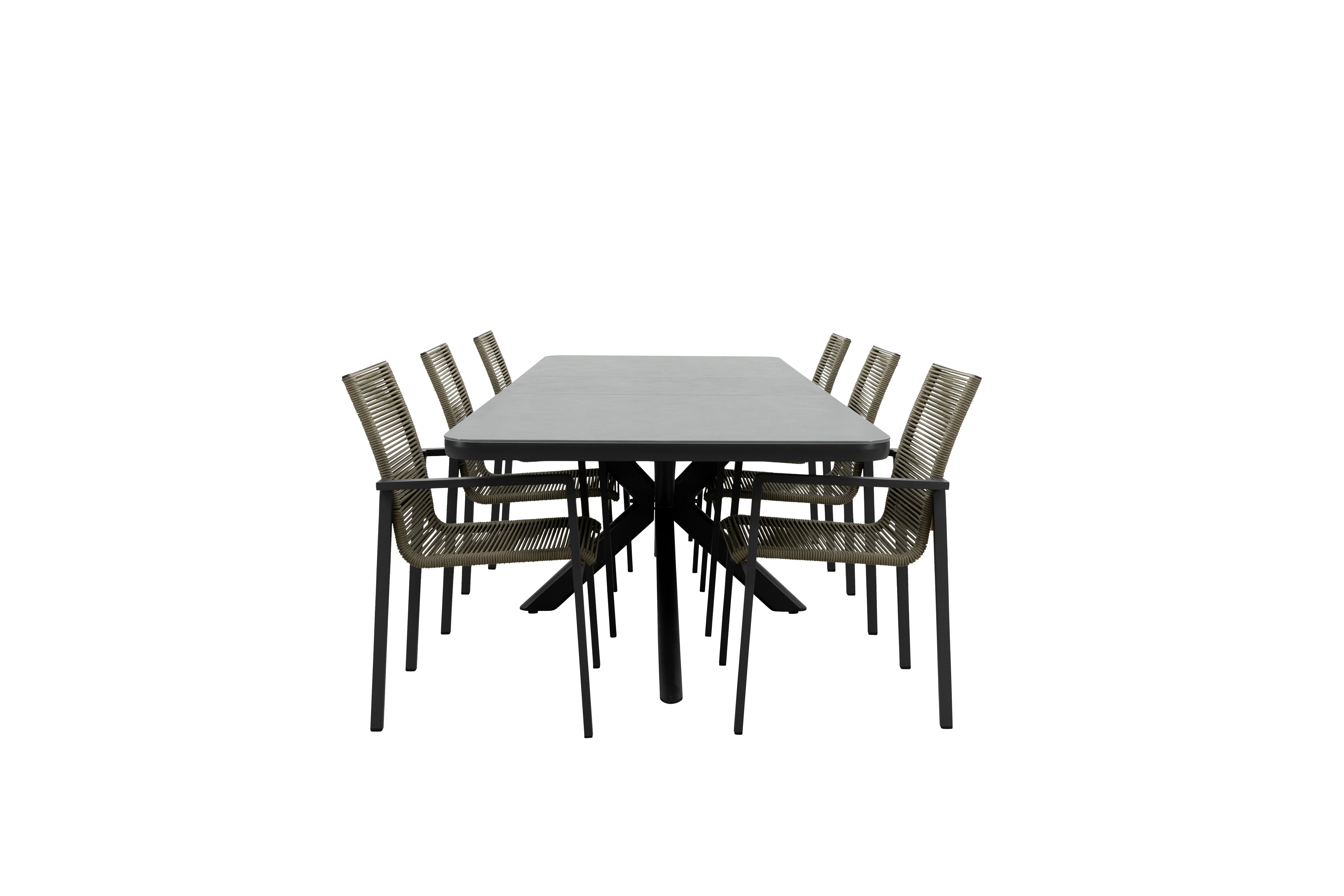 Qopps Mirek uitschuifbare tuintafel met 6 Stilo stapelbare tuinstoelen