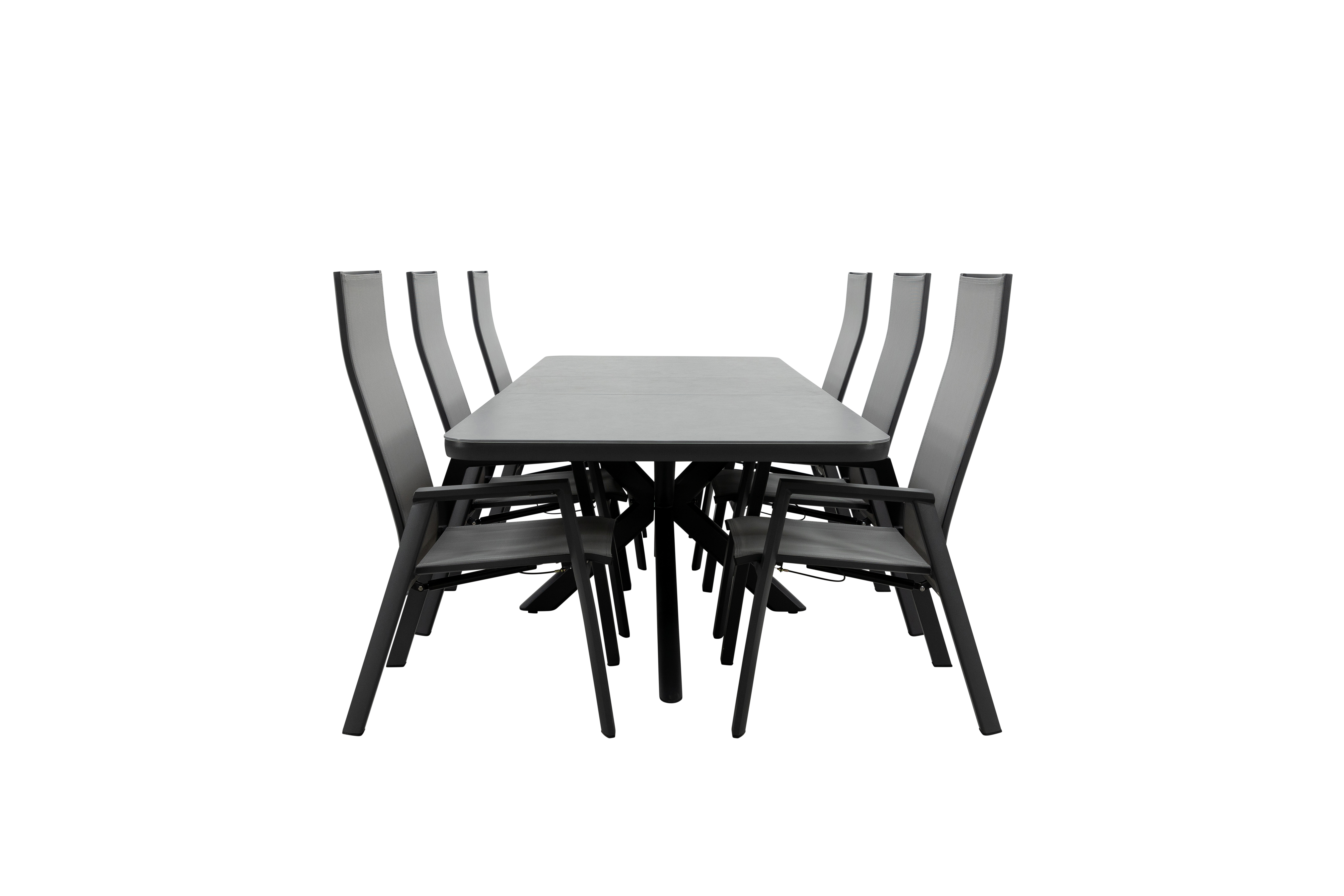 Qopps Vakio tuintafel met 6 Palsa gasveer verstelbare tuinstoelen