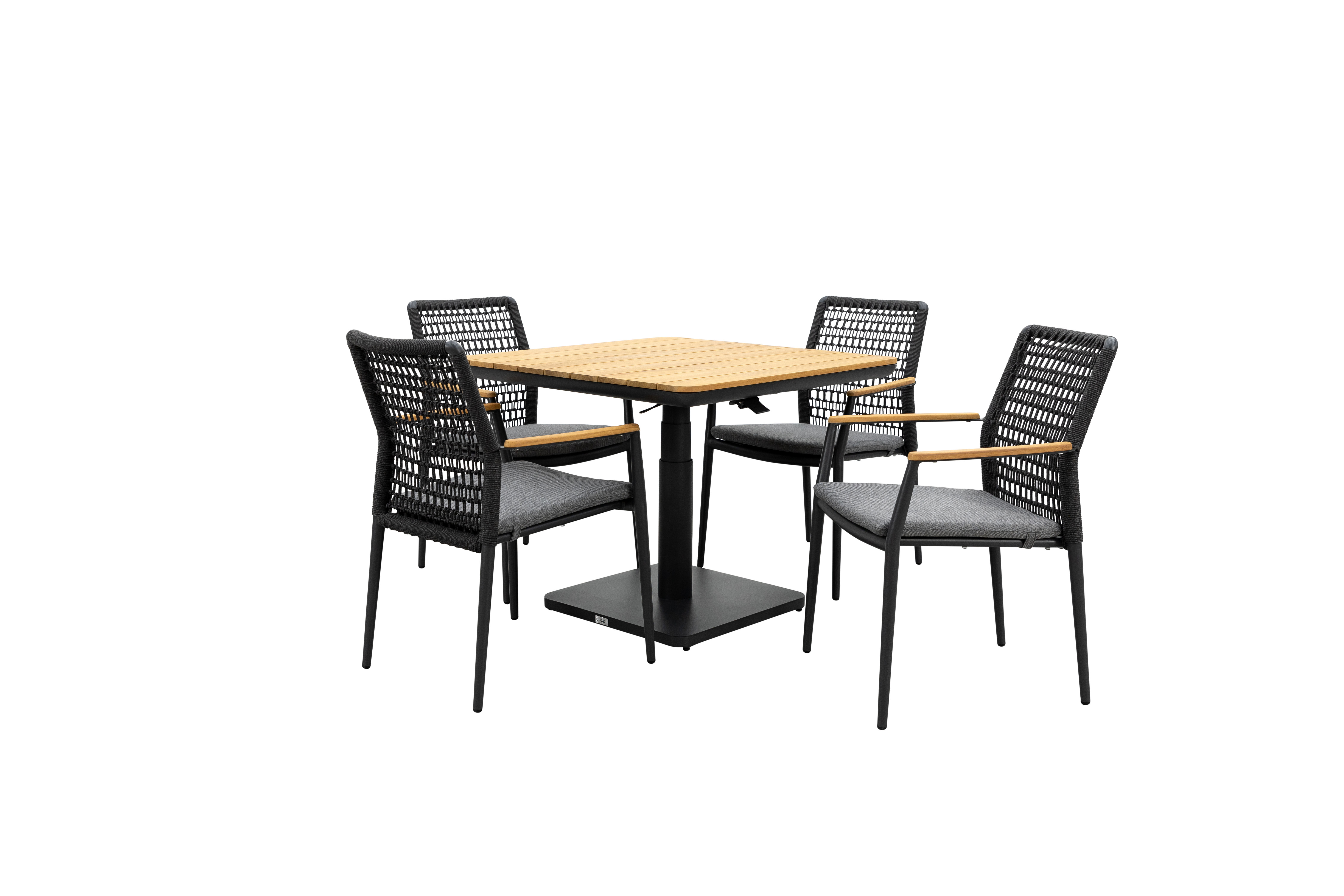 Qopps Zamin in hoogte verstelbare tuintafel met 4 Indra stapelbare tuinstoelen antraciet