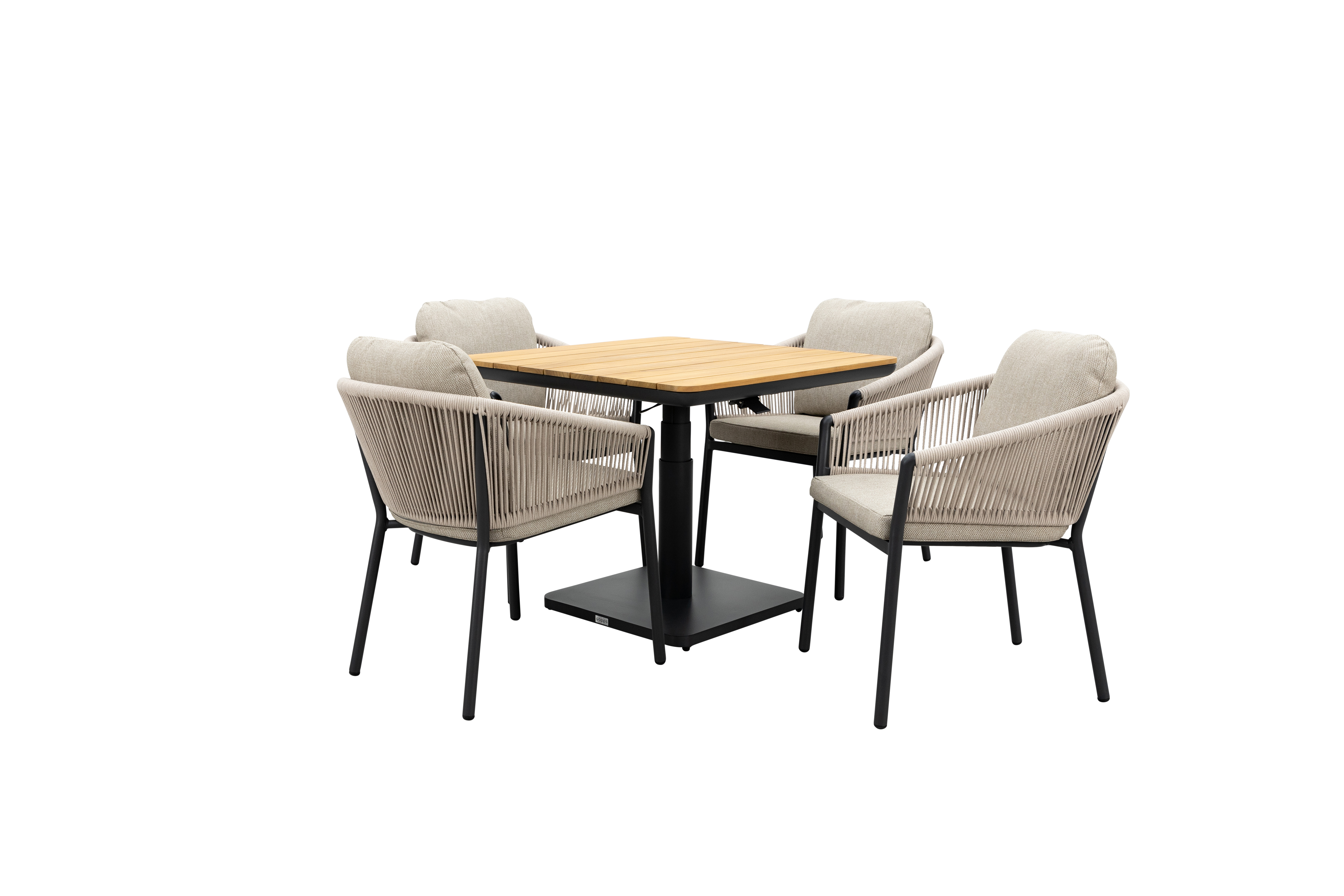 Qopps Zamin in hoogte verstelbare tuintafel met Felan dining tuinstoelen
