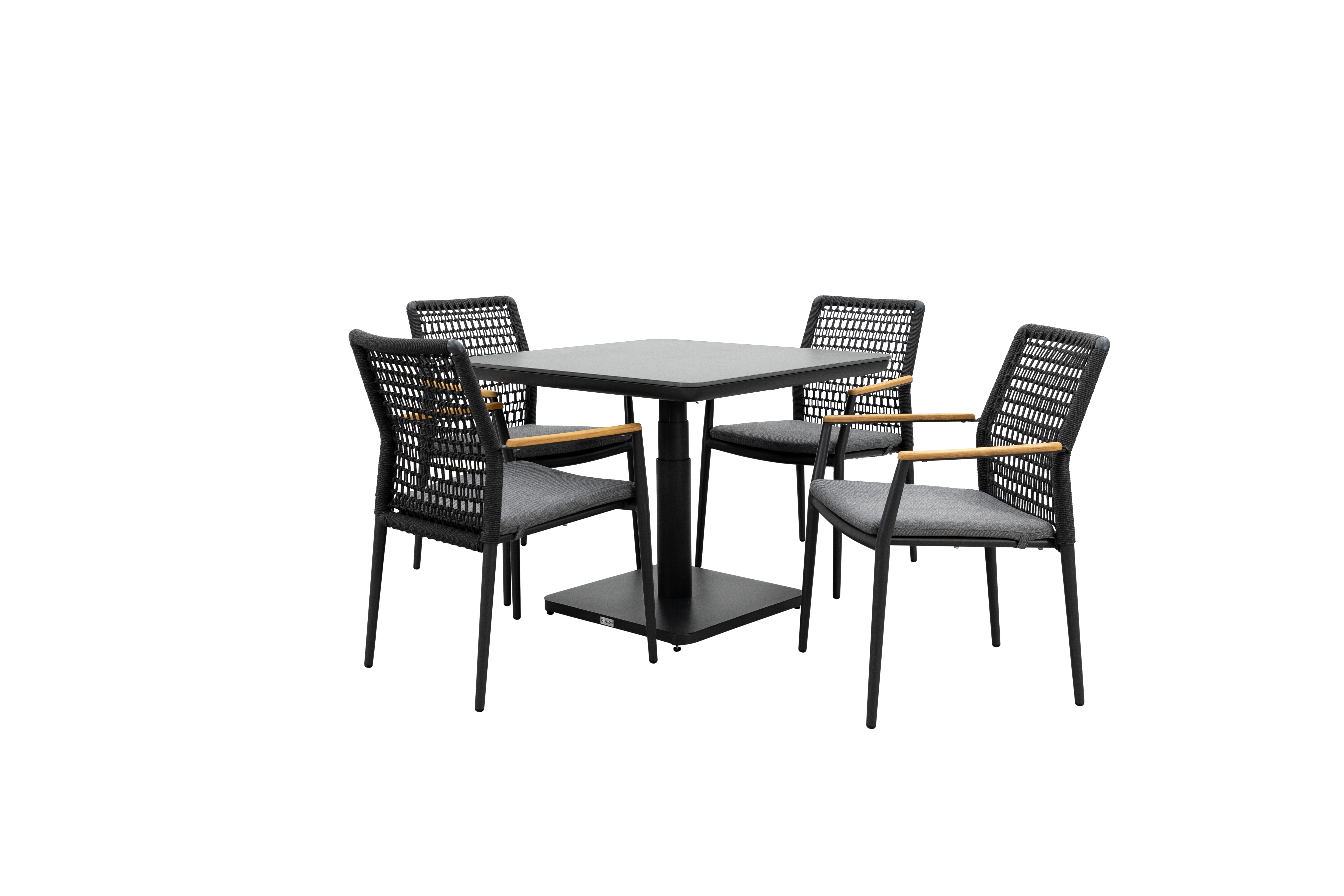 Qopps Ramin in hoogte verstelbare tuintafel met 4 Indra stapelbare tuinstoelen antraciet