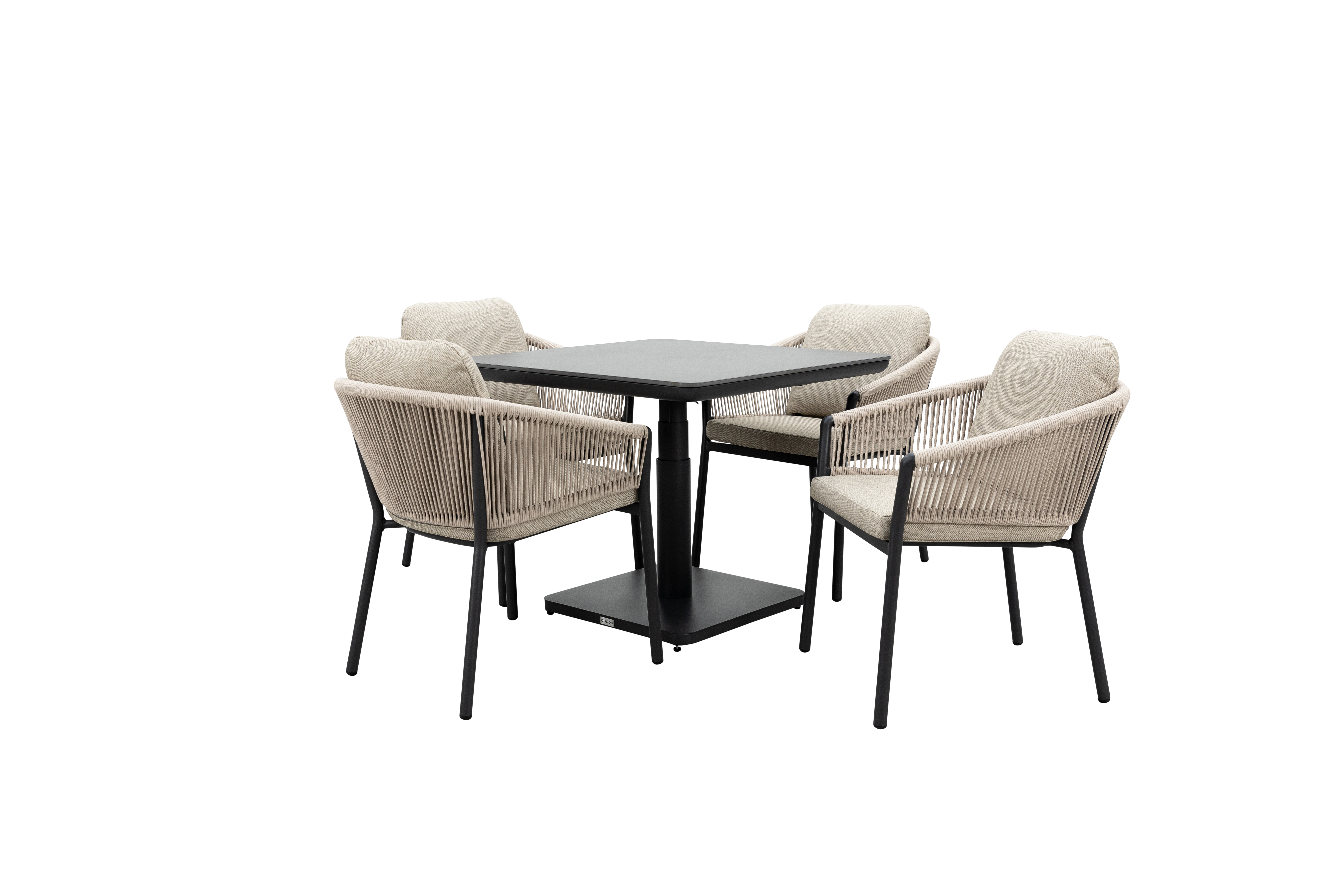 Qopps Ramin in hoogte verstelbare tuintafel met 4 Felan dining tuinstoelen