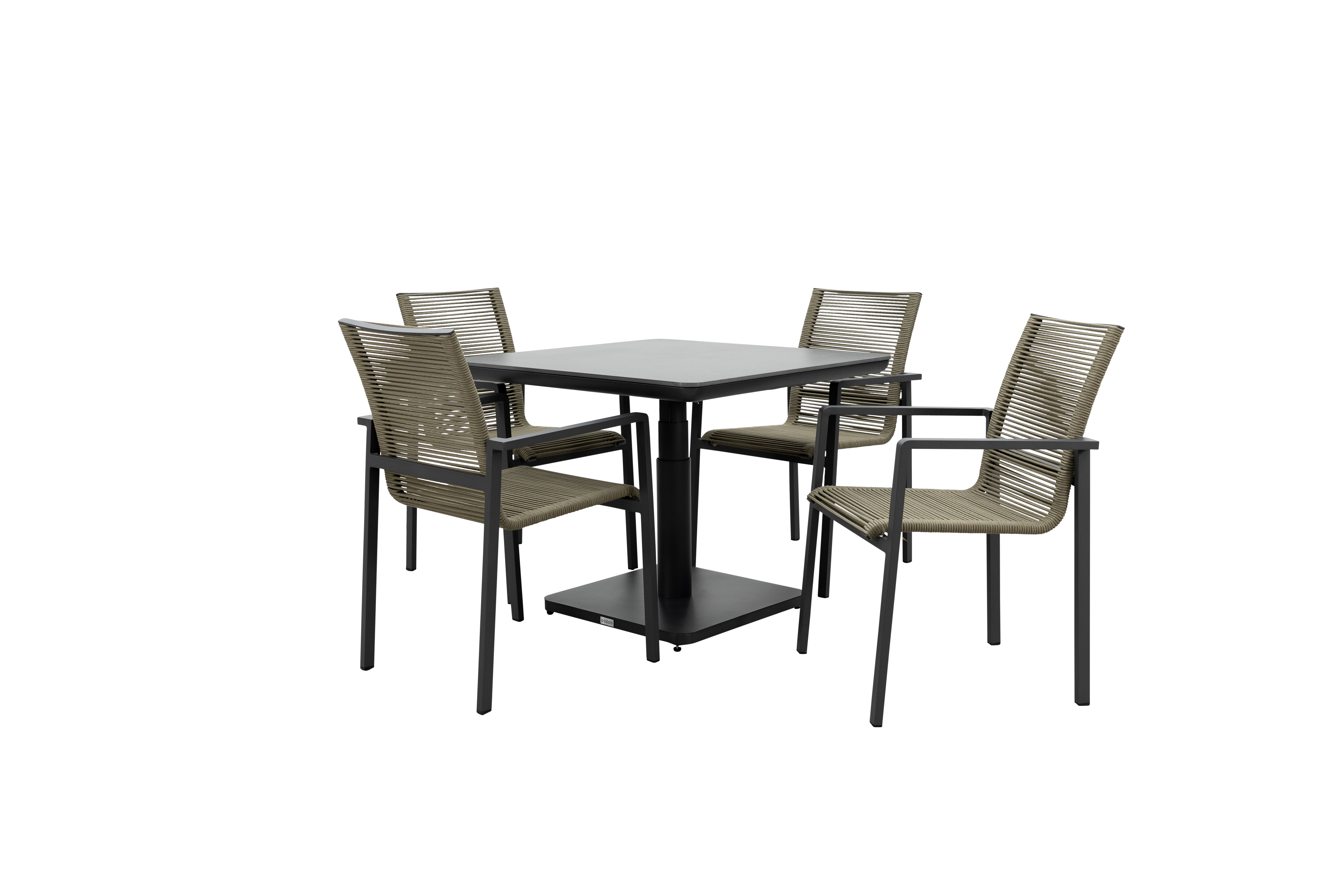 Qopps Ramin in hoogte verstelbare tafel met 4 Stilo stapelbare stoelen