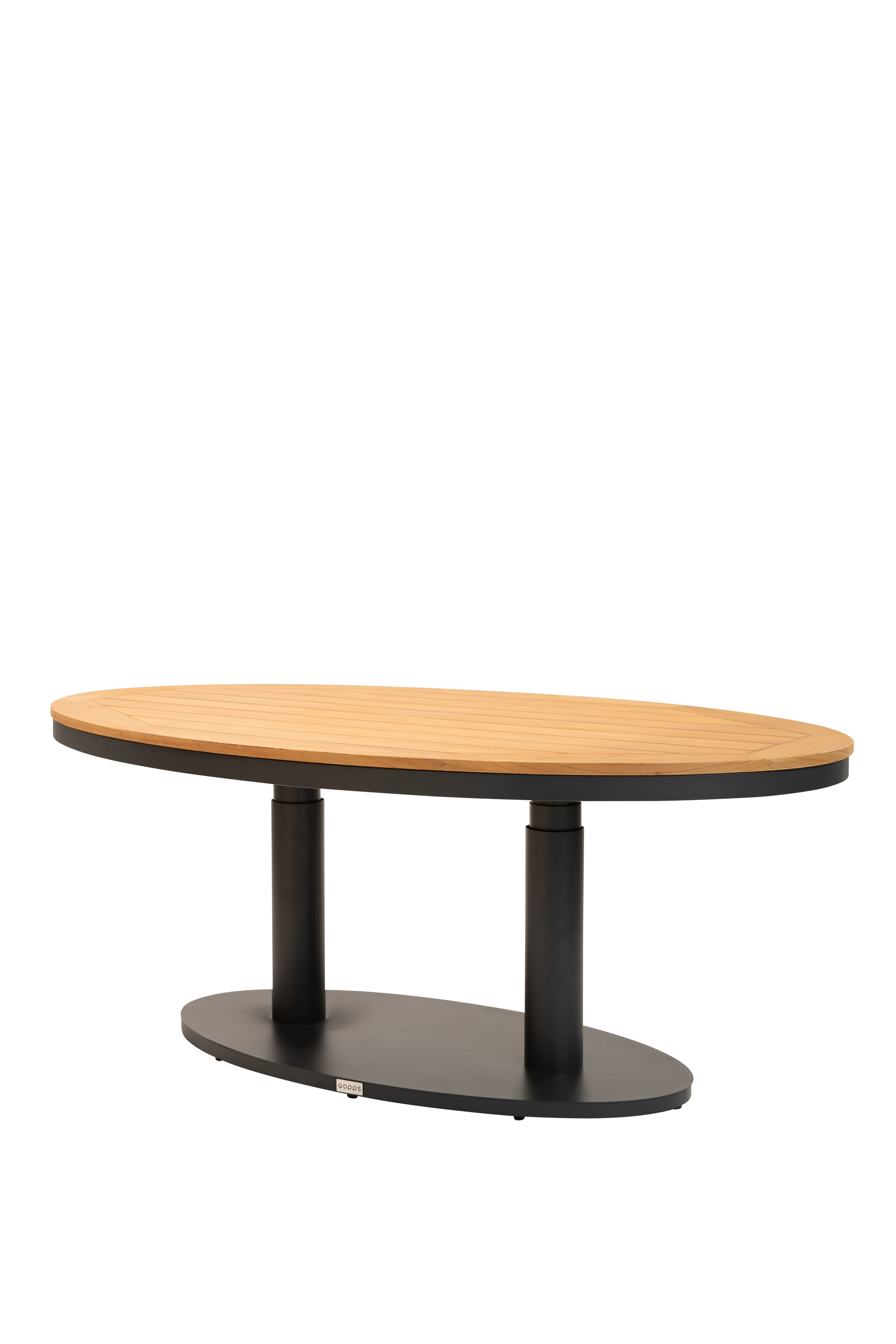 Woldo in hoogte verstelbare tafel ovaal 150 x 90 met teak blad
