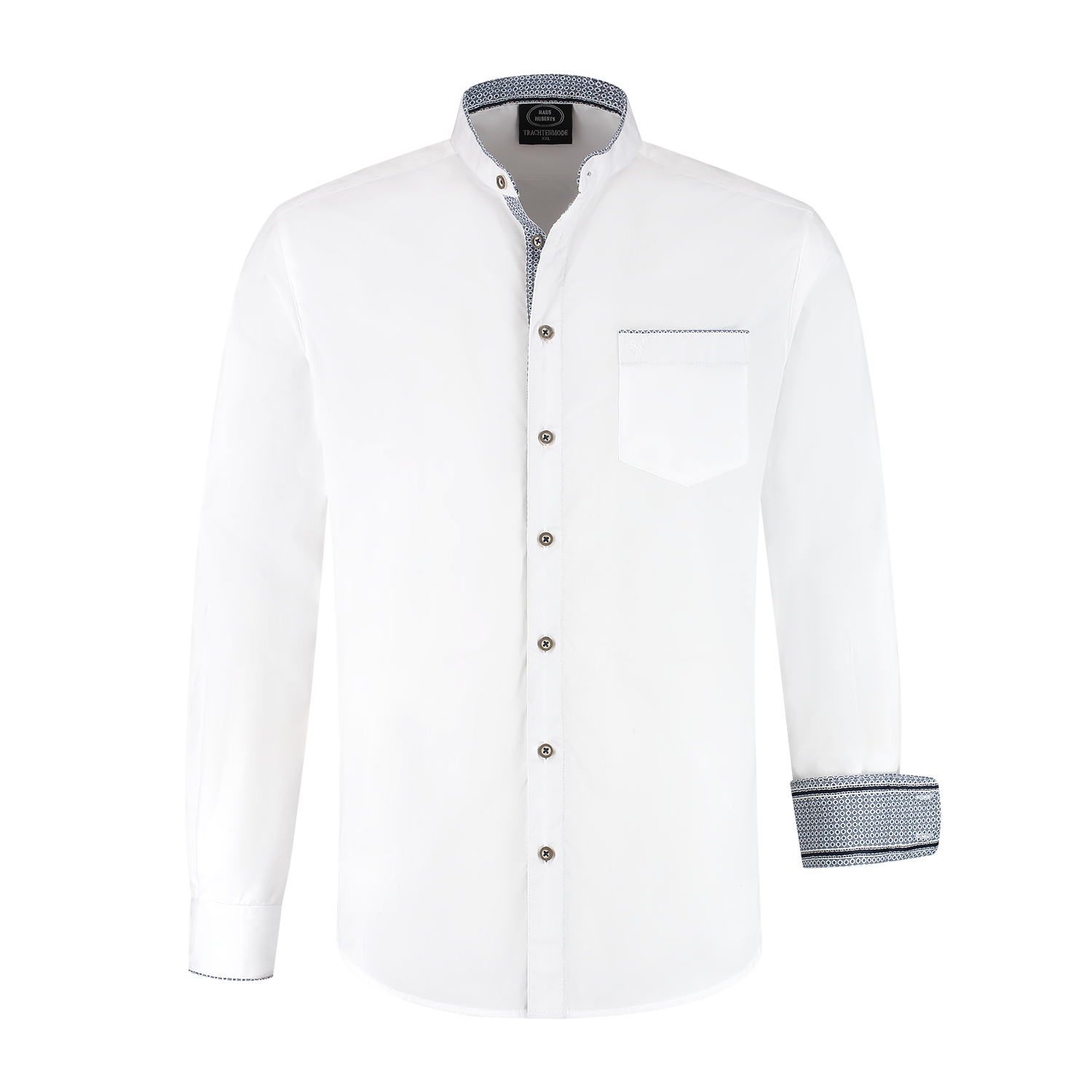 Heren blouse wit met blauw