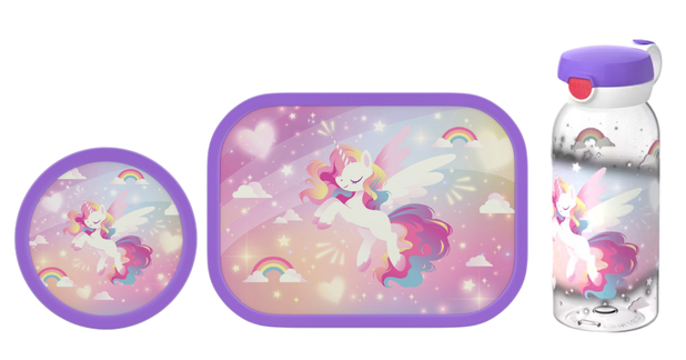 Mepal 3-delige lunchset campus unicorn glow lunchbox + fruitbox + drinkfles met flipdop