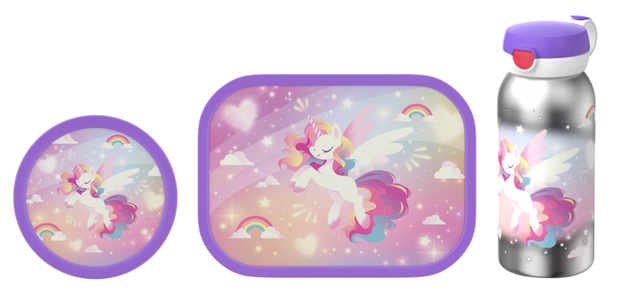 Mepal 3-delige lunchset campus unicorn glow lunchbox + fruitbox + isoleerfles met flipdop