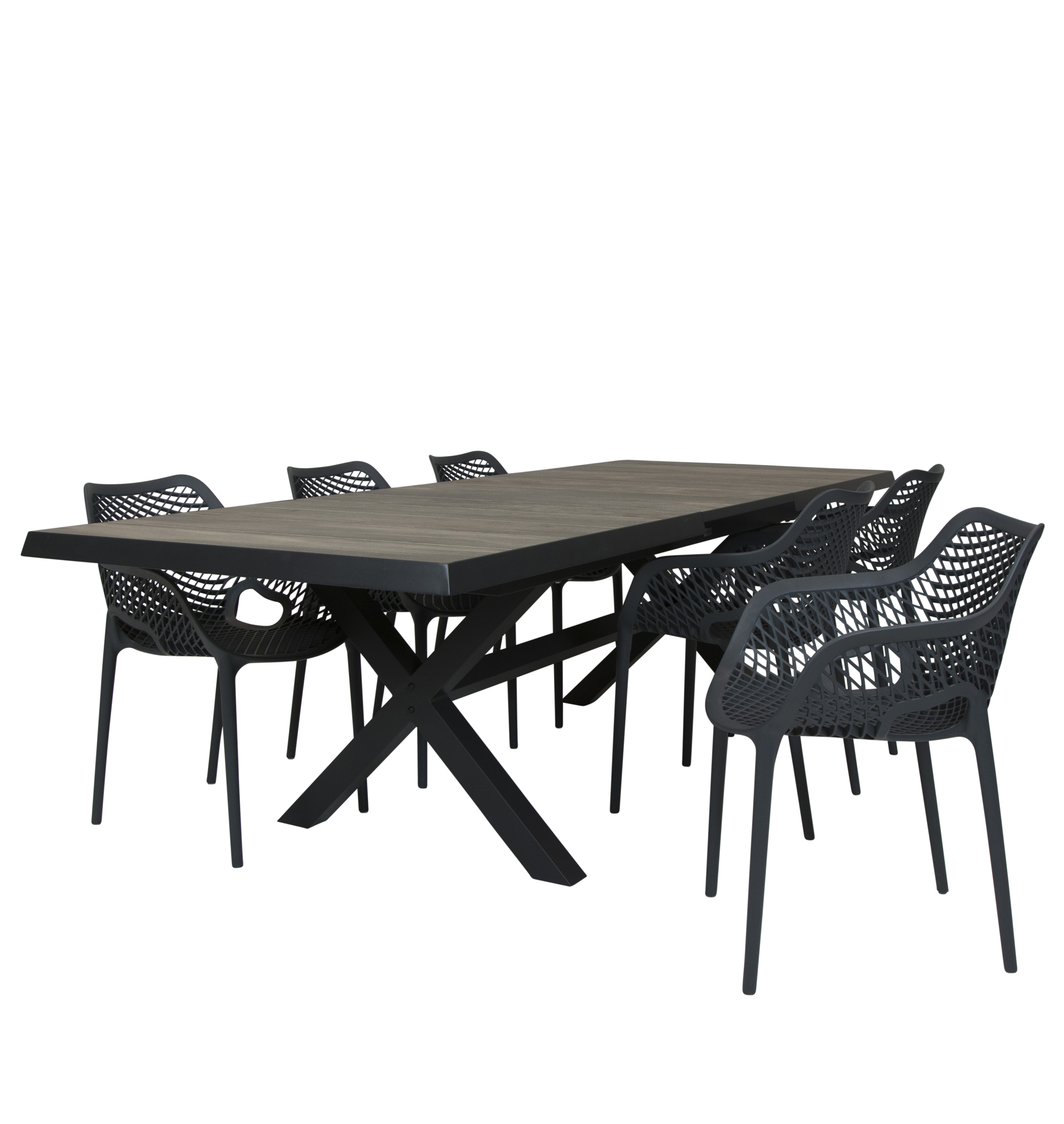 Qopps Ottowa uitschuif tafel 205/265 x 100 Antraciet met Air XL tuinstoel stapelbaar