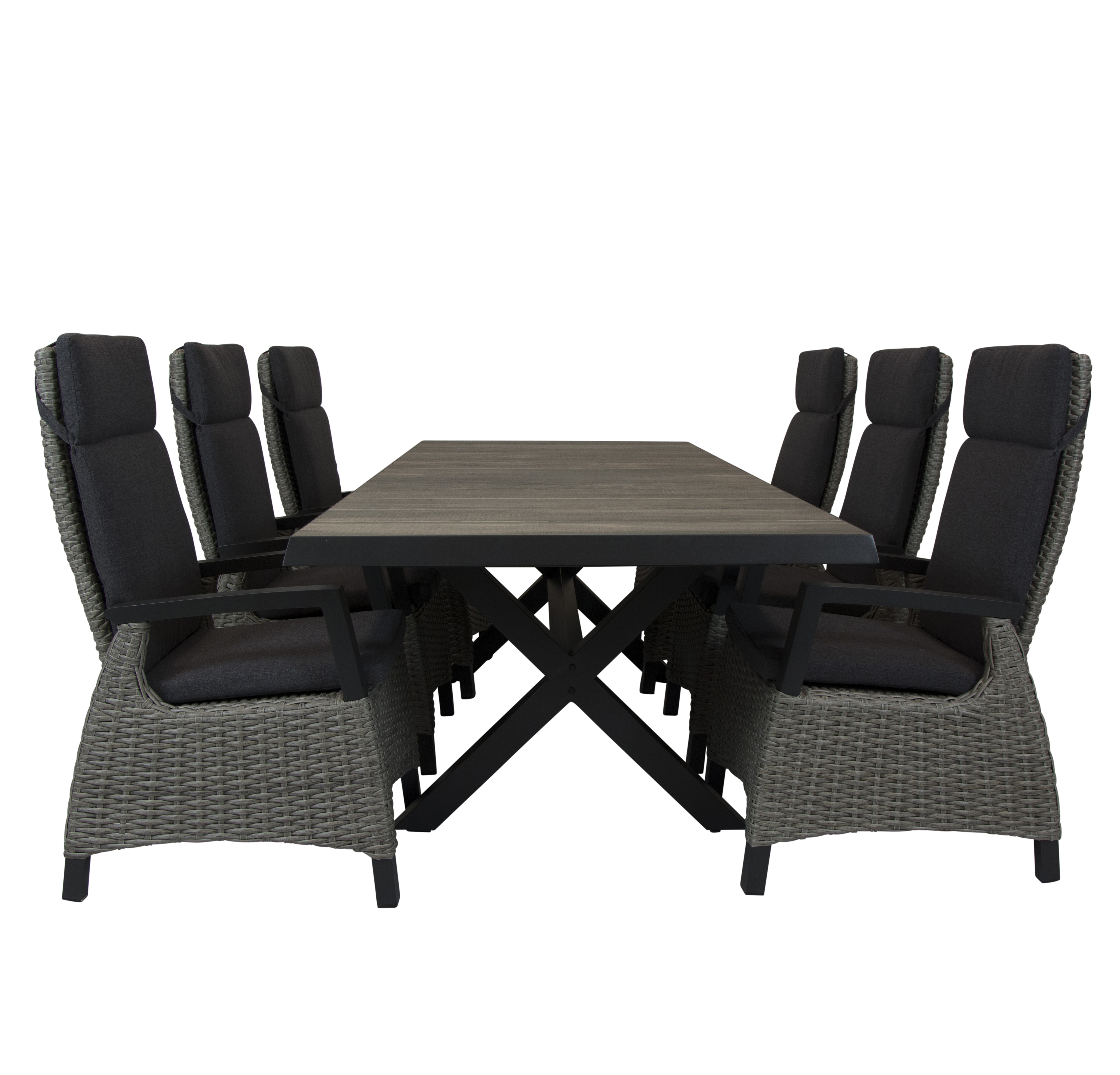 Qopps Ottowa uitschuif tafel 205/265 x 100 antraciet met Orlon verstelbare tuinstoel