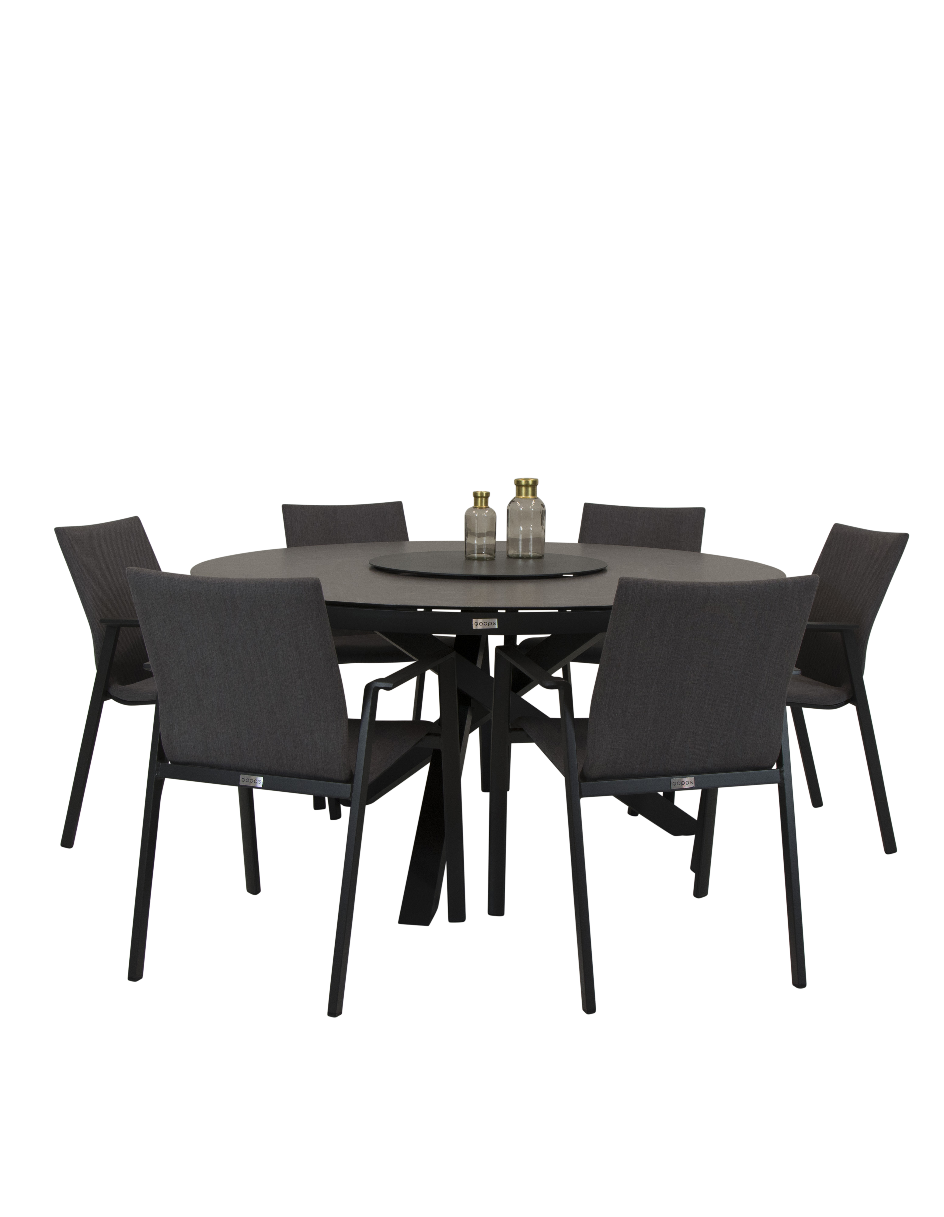 Qopps Perth tuintafel met 6 Fubar stapelbare tuinstoelen