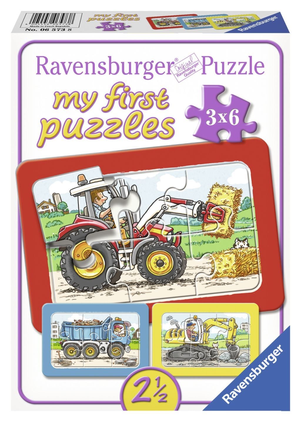 Ravensburger puzzel graafmachines tractor en kiepauto 3x6 stukjes afbeelding