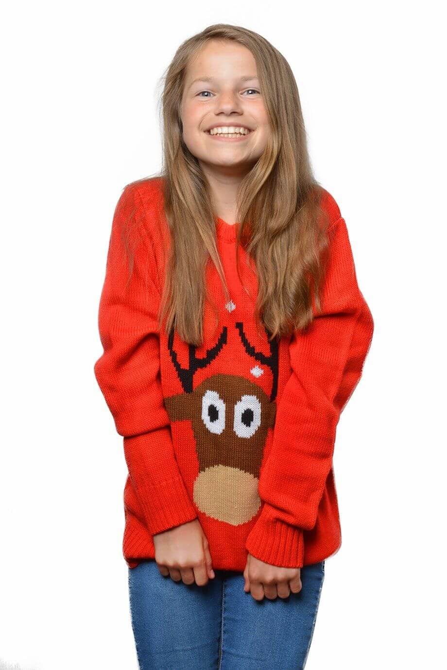 Kersttrui rood rendier kids