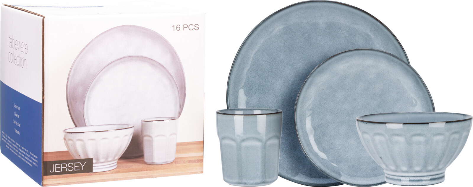 Serviesset van 16-delig aardewerk in blauwe reactive glaze