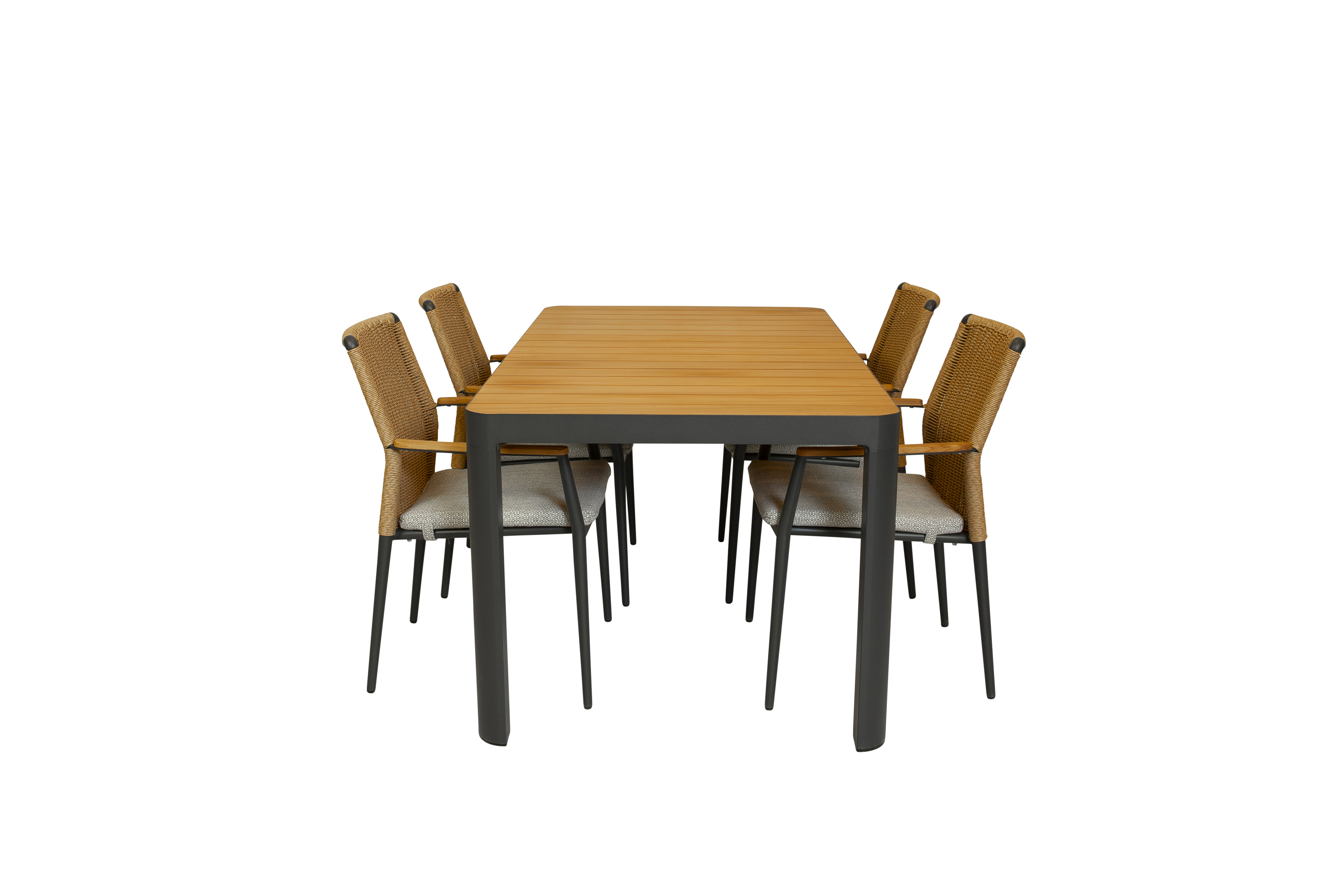 Qopps Mikos tuintafel met 4 Yvori stapelbare tuinstoelen