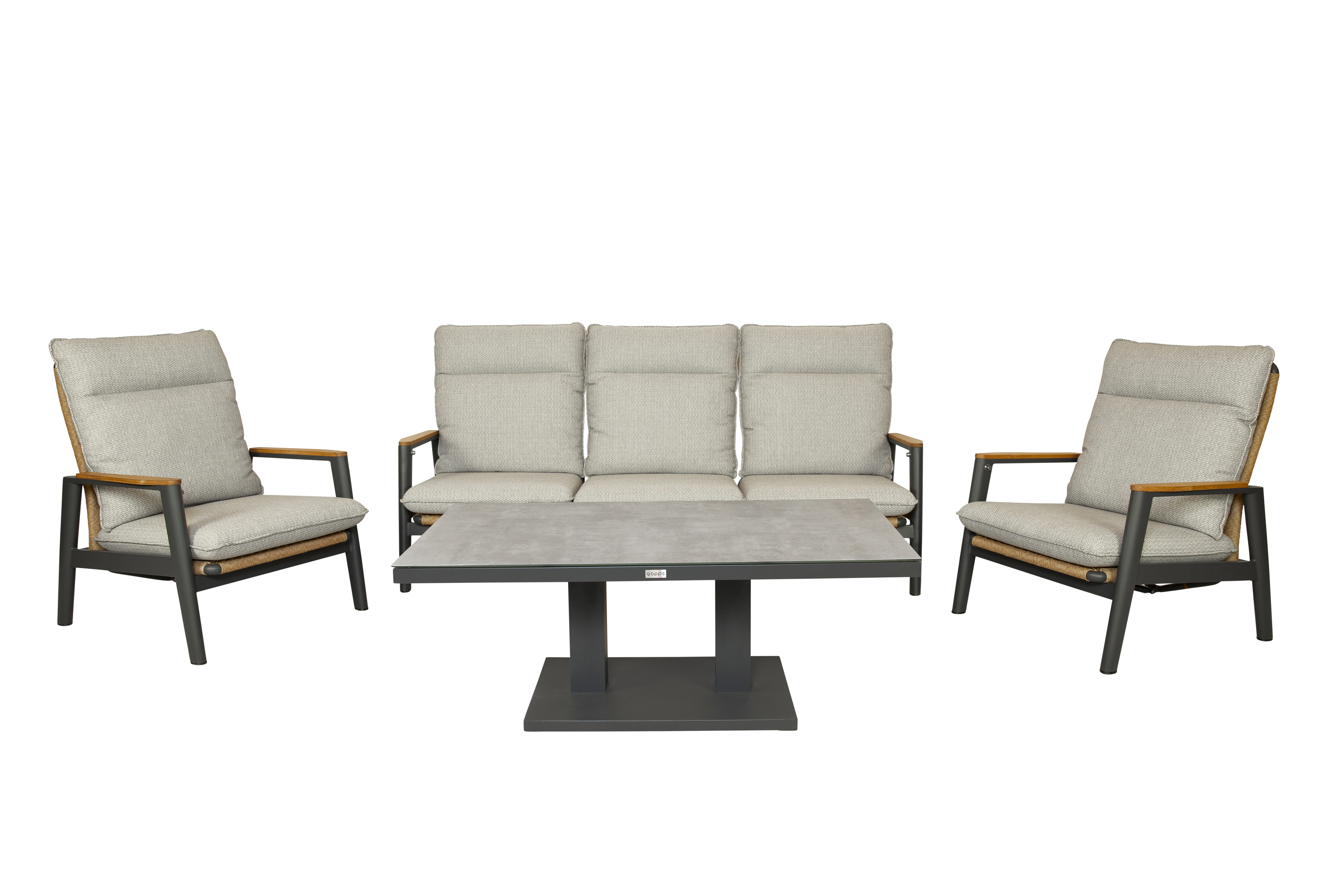 Qopps Yvori loungeset met Rubli in hoogte verstelbare tuintafel