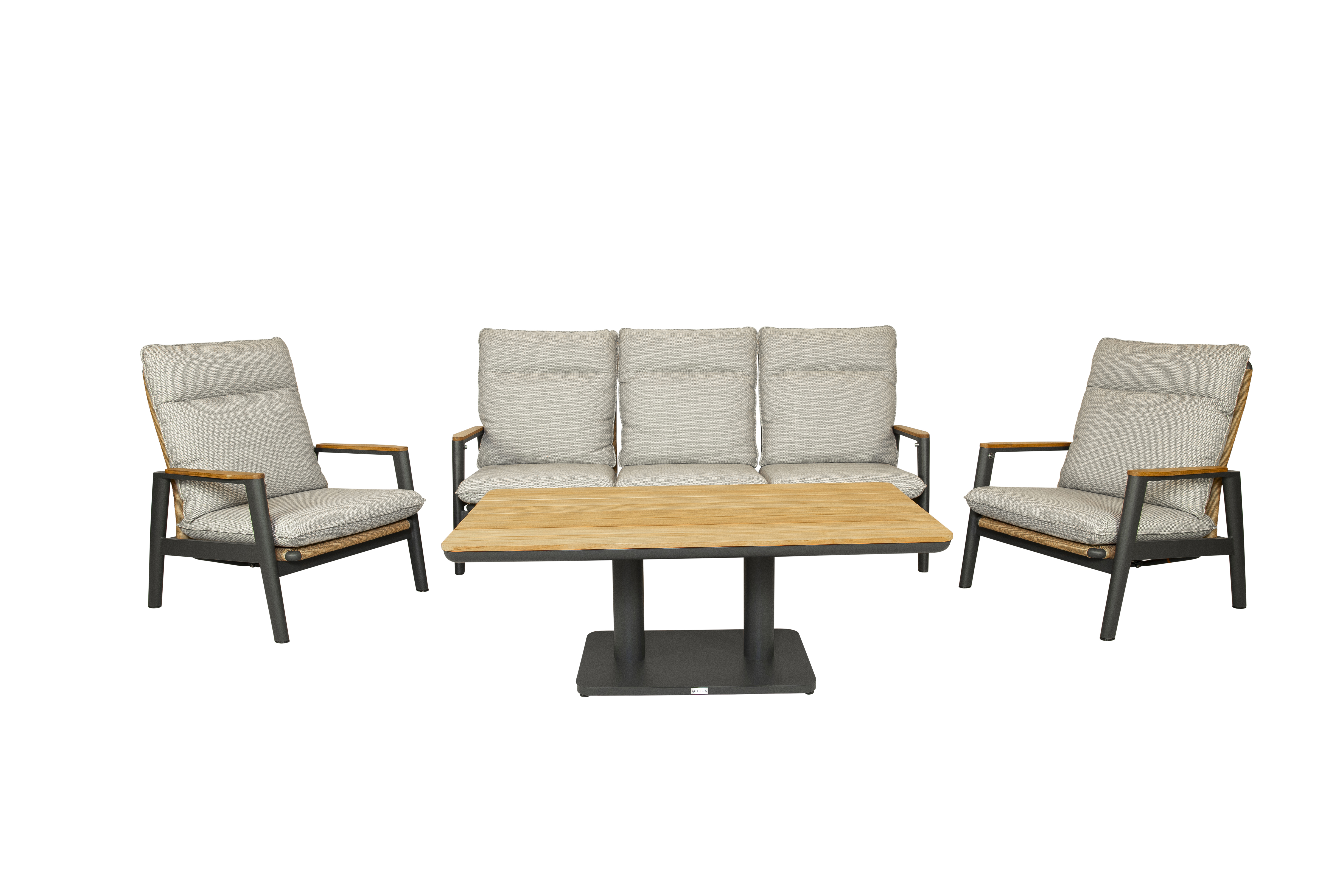 Qopps Yvori loungeset met Zamin in hoogte verstelbare tuintafel
