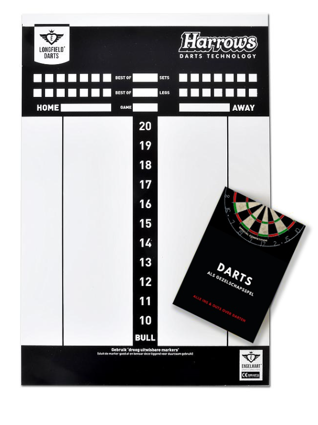 Scorebord voor darts met spelregelboekje