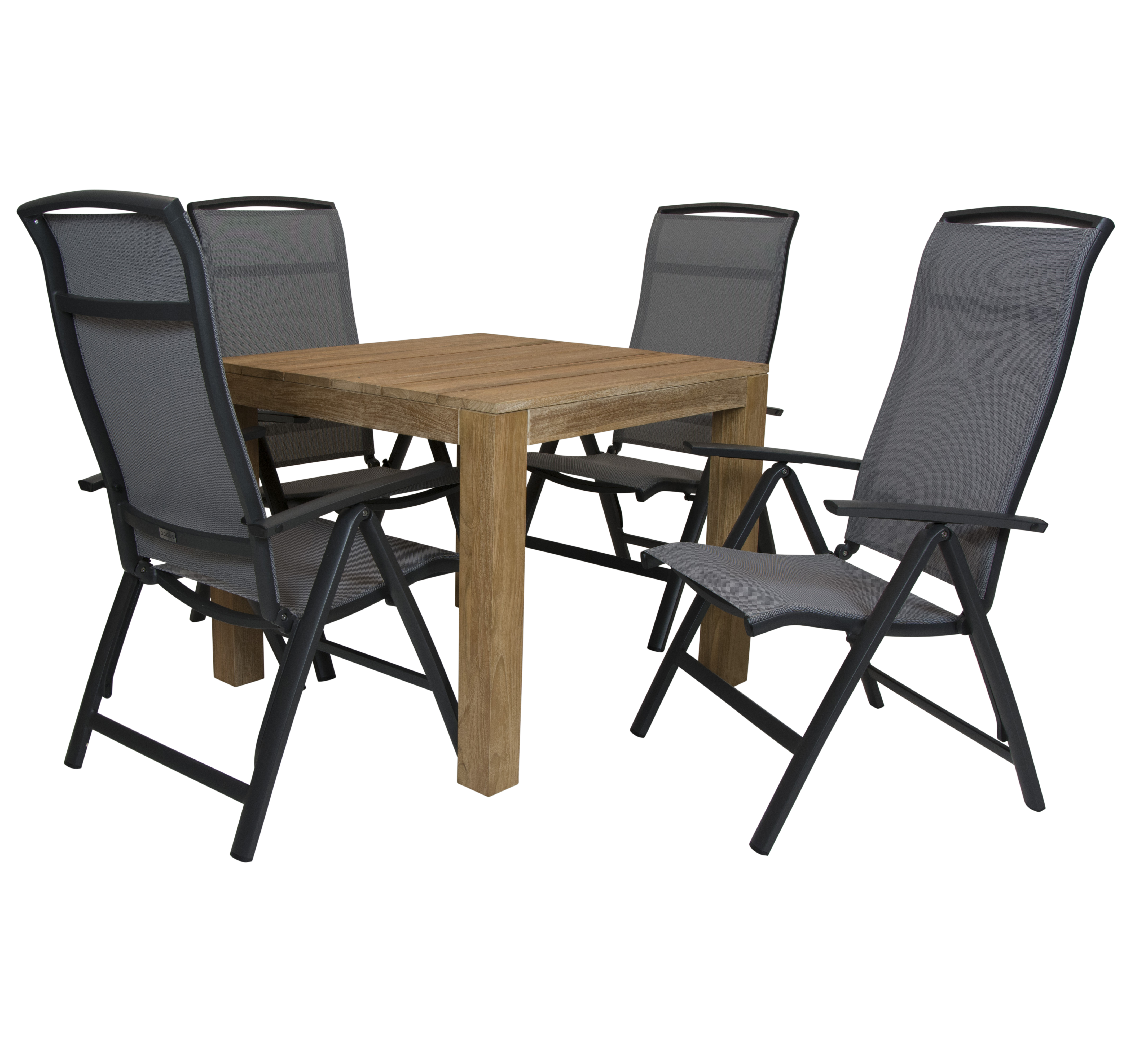 Alberto teak tafel 92.5 x 92.5 met Qopps Houston verstelbare tuinstoel