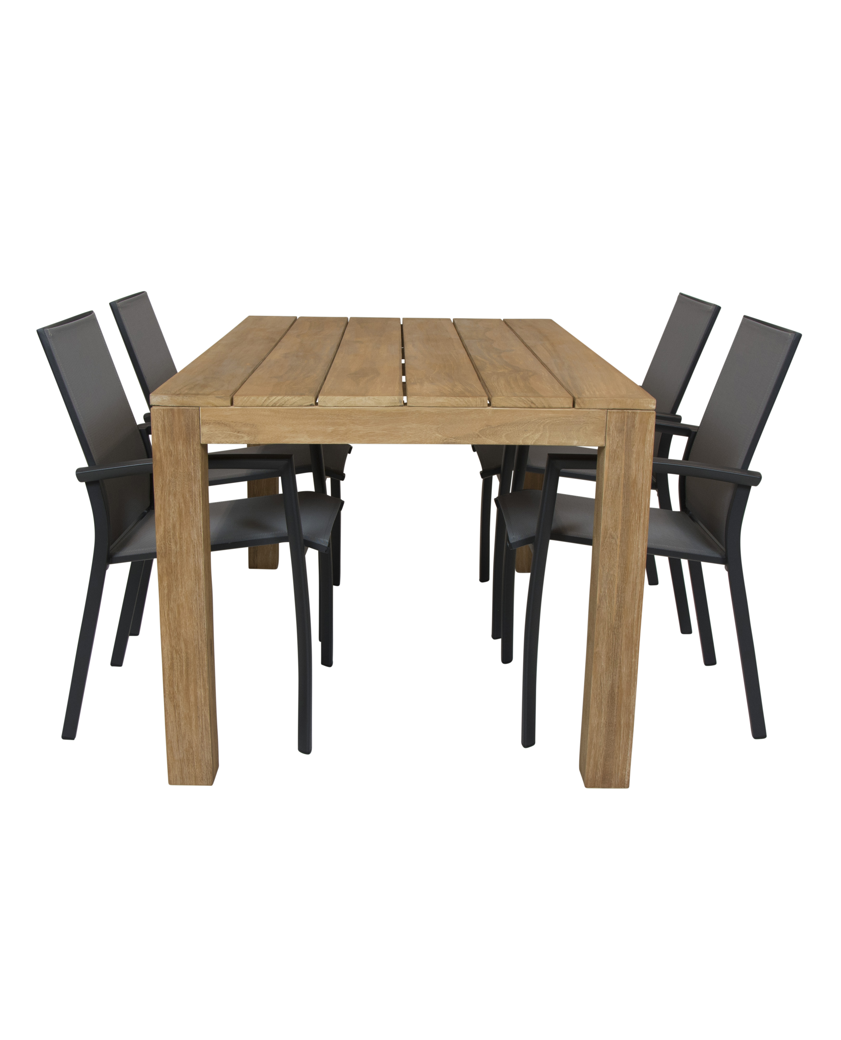 Alberto teak tuintafel 160 met Qopps Tampa dining tuinstoel