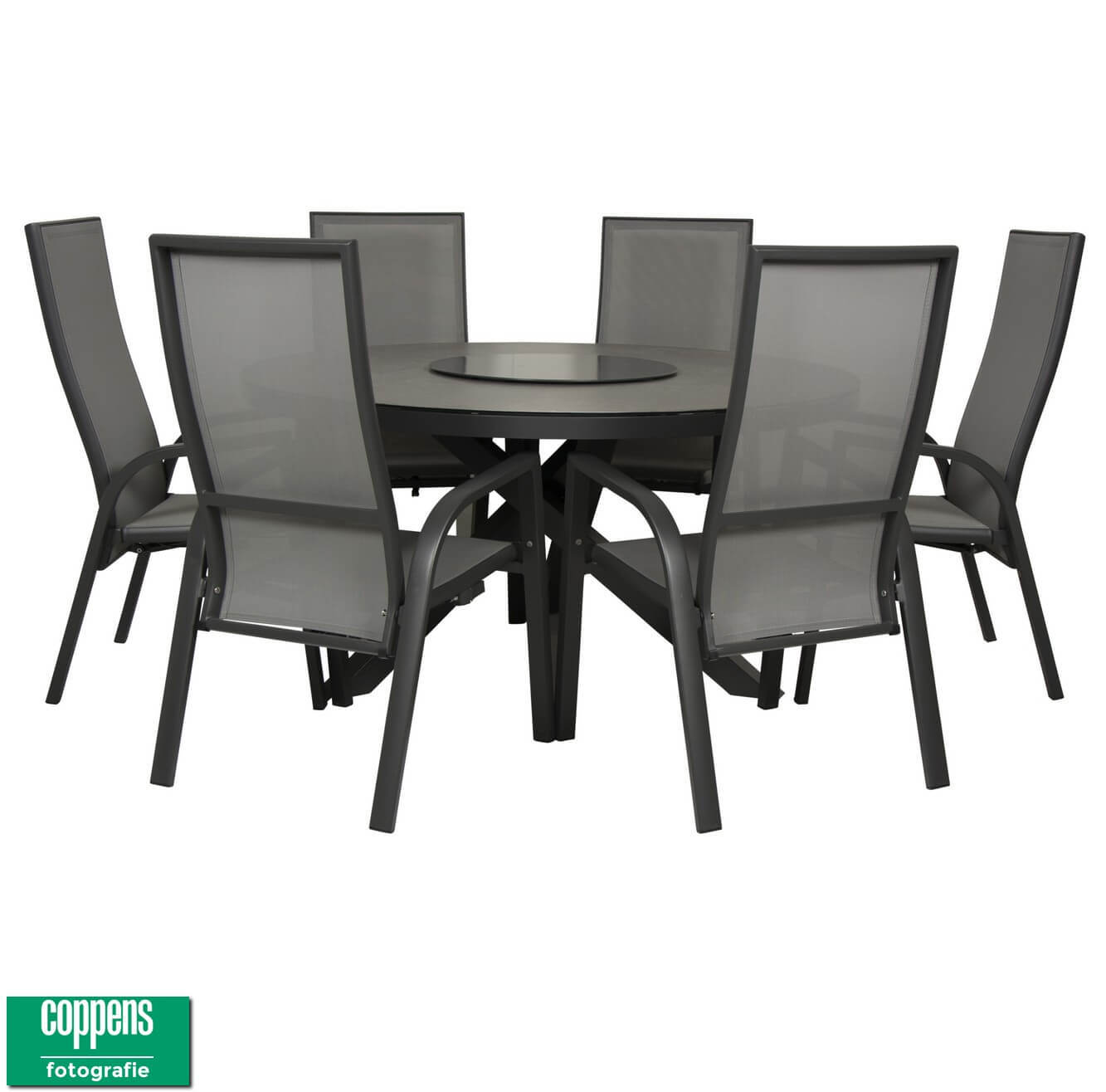 Qopps Perth tuintafel 150 rond met 6 stoelen Victory