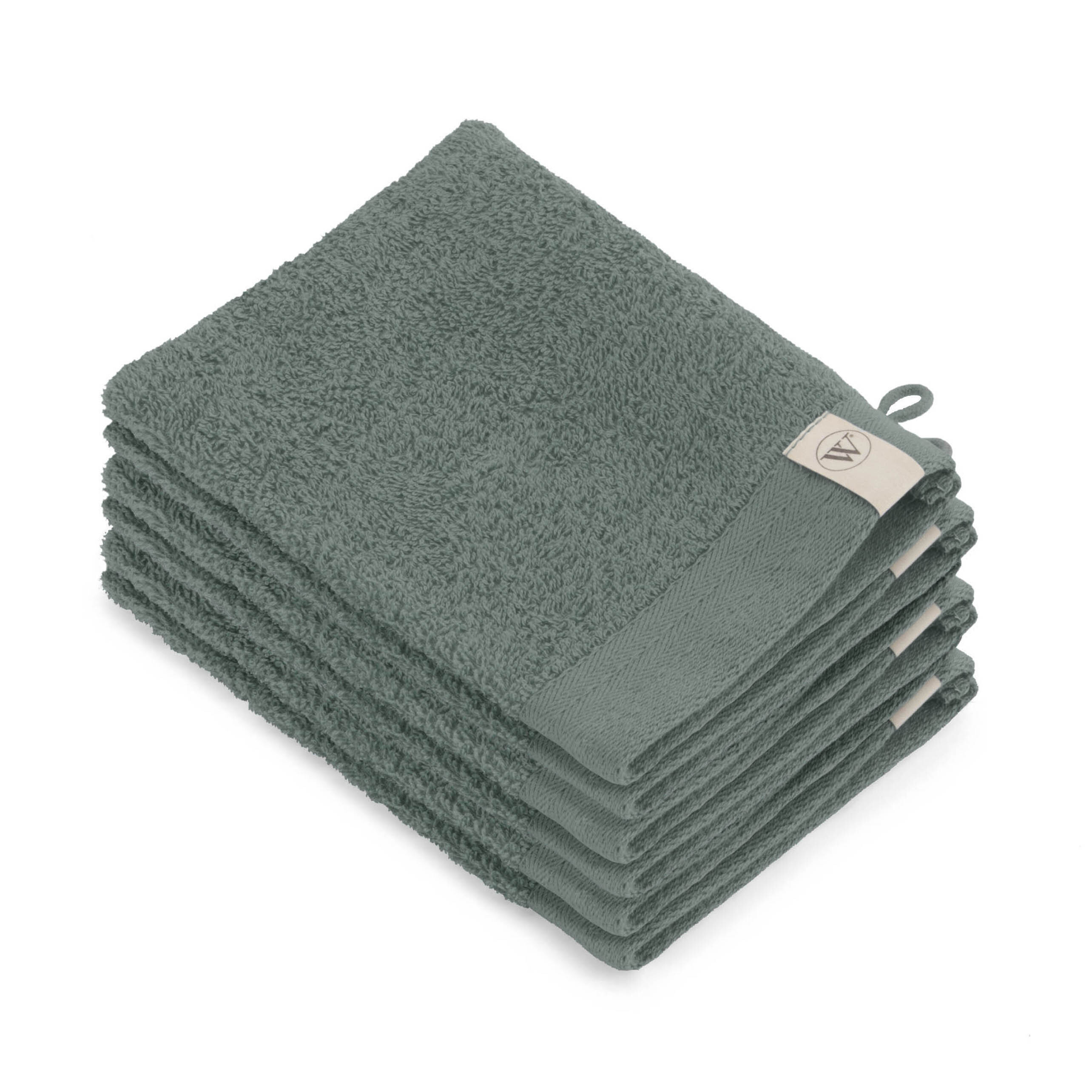 Set van 3 x 2 Walra washandjes soft cotton legergroen
