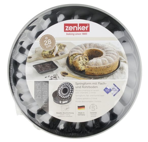Zenker springvorm met vlakke- en tulband bodem black metallic 28cm