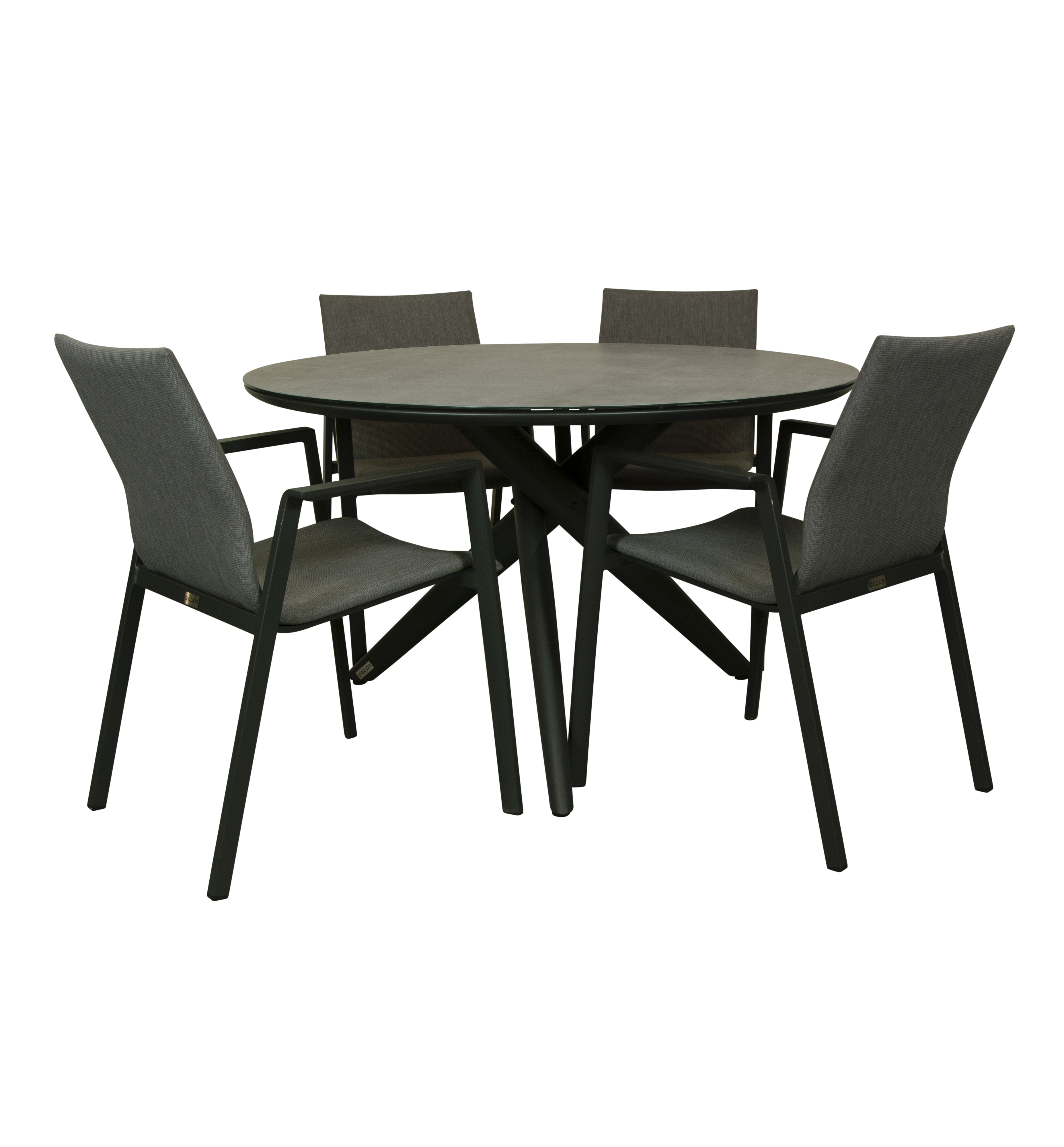 Qopps Zukla 120 cm rond tuintafel met Fubar stapelbare tuinstoel
