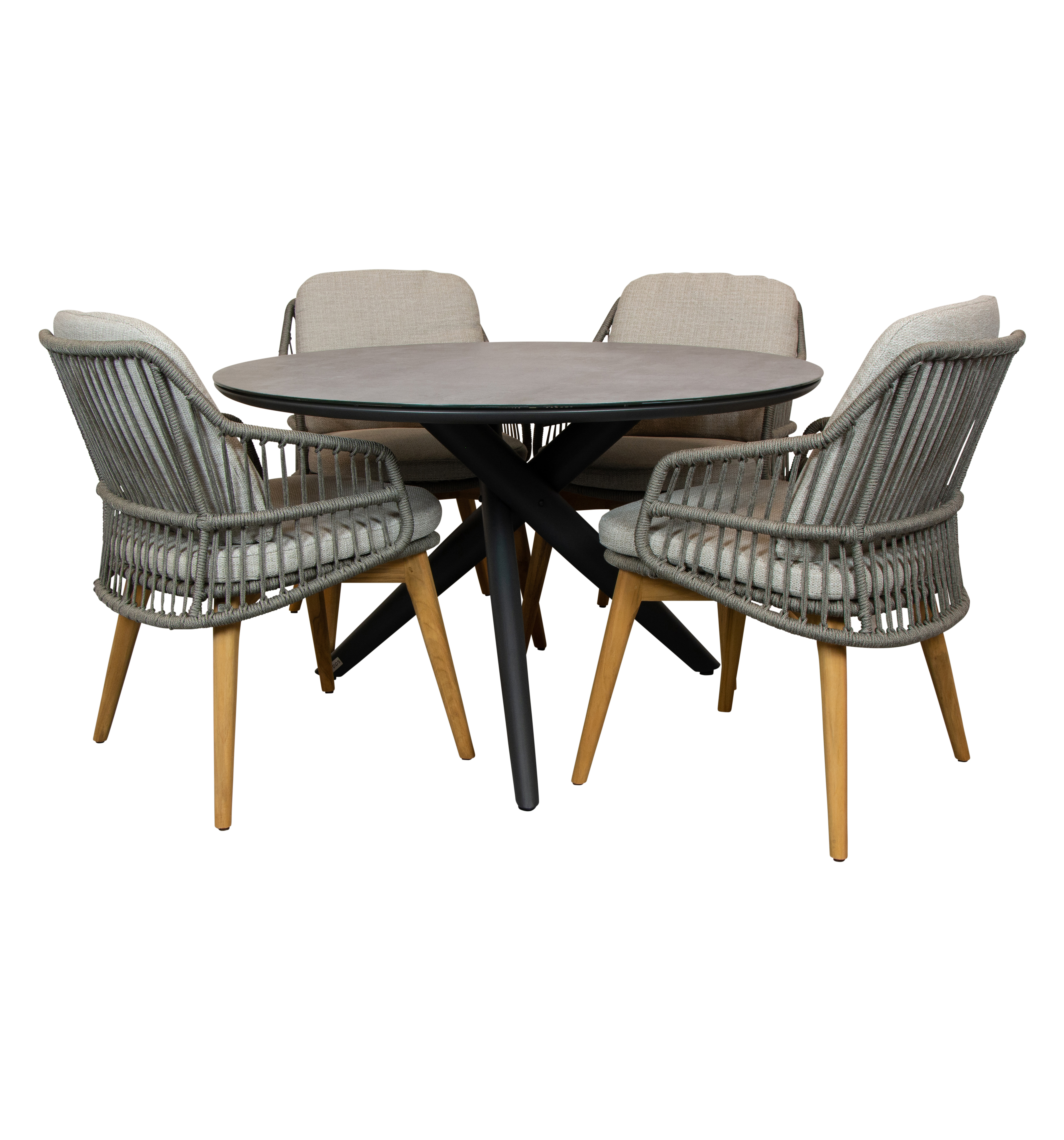 Qopps Zulka 120 cm rond tuintafel met Sempre dining tuinstoel