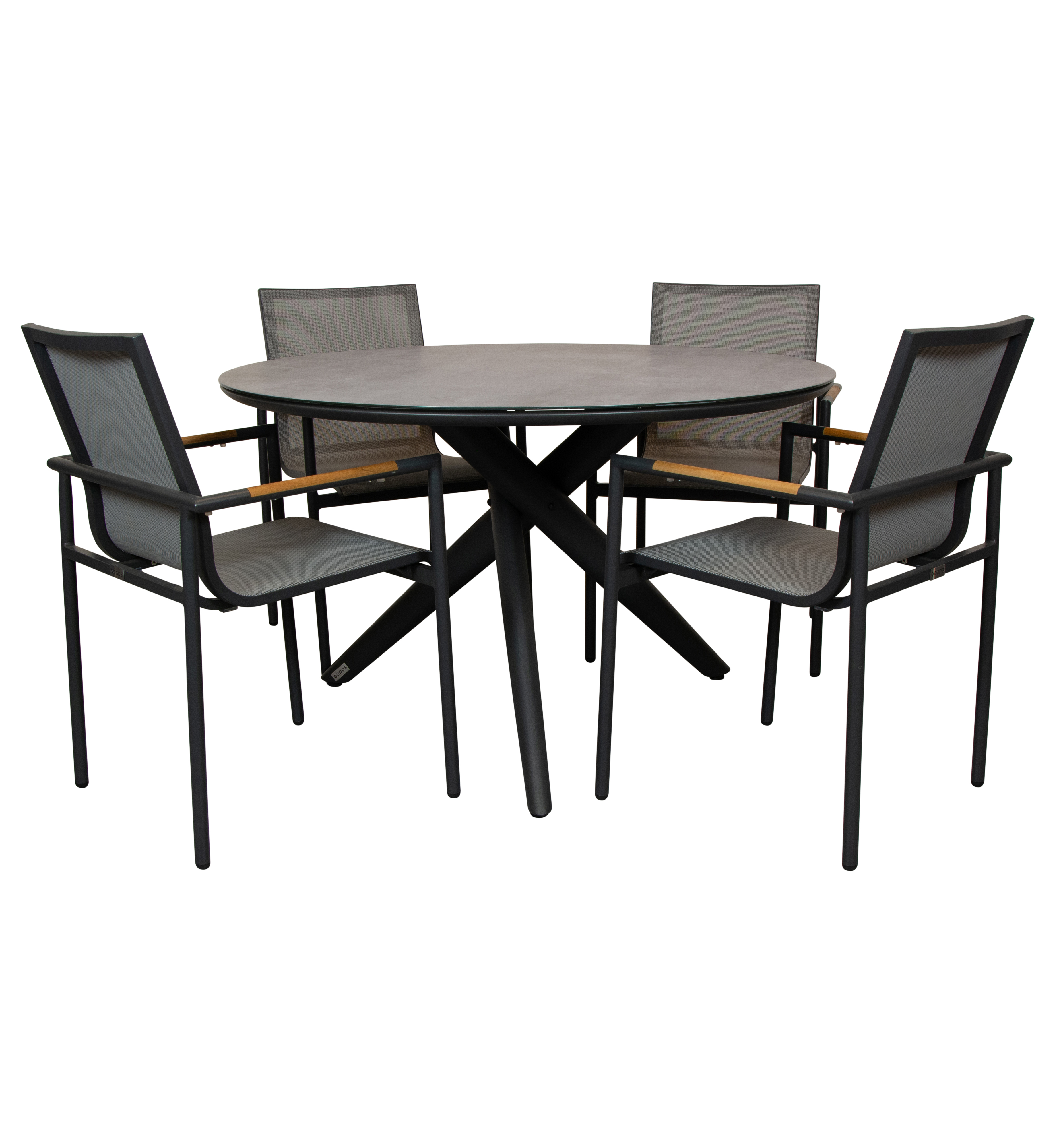 Qopps Zukla 120 cm rond tuintafel met Tulsi stapelbare tuinstoel
