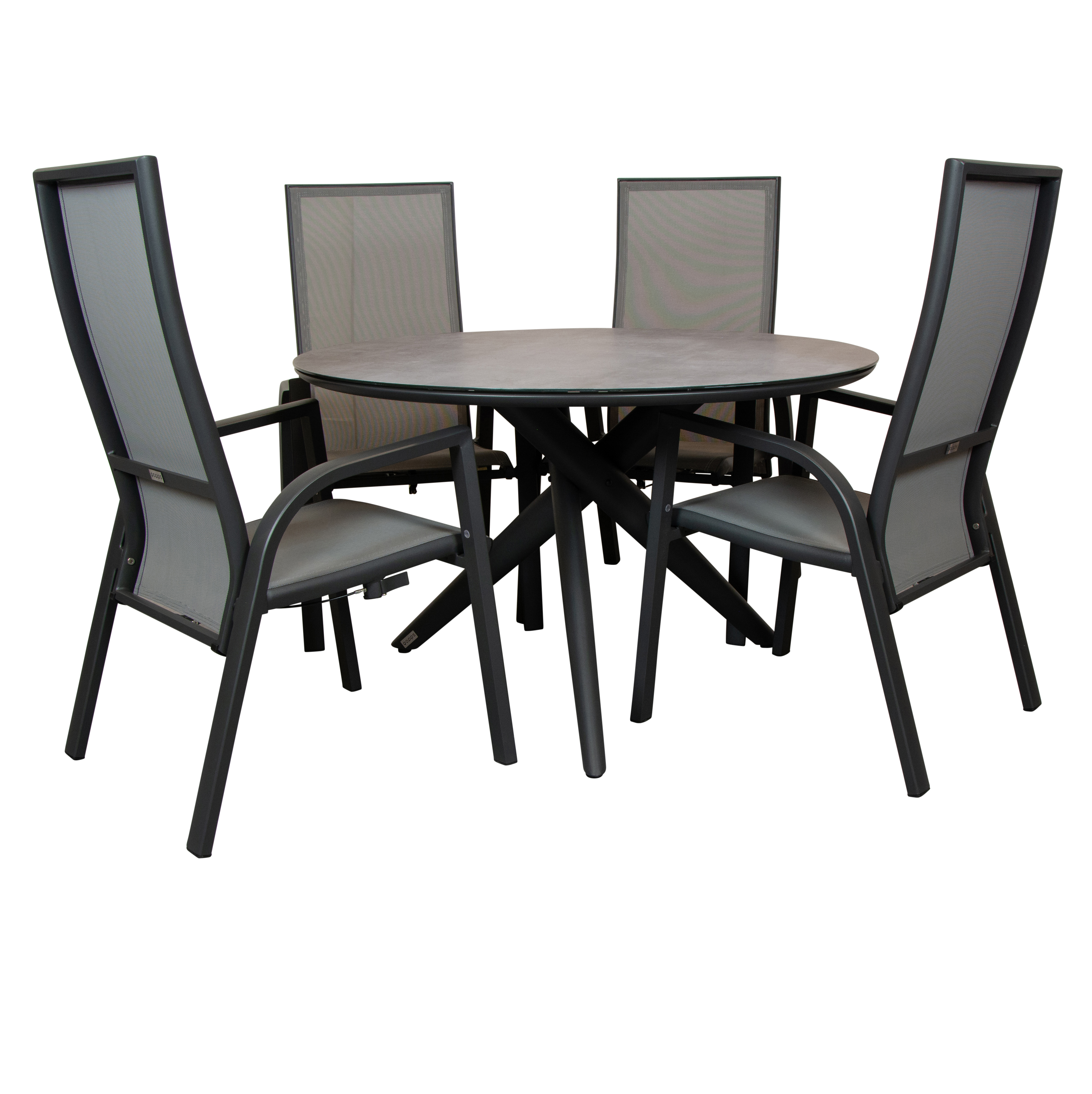 Qopps Zukla tuintafel met 4 Victory gasveer verstelbare tuinstoelen