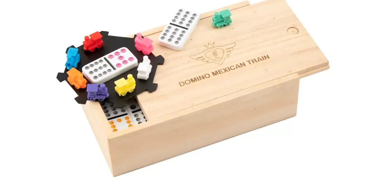 Domino dubbel 12 Mexican Train in beuken kist | Coppens Warenhuis