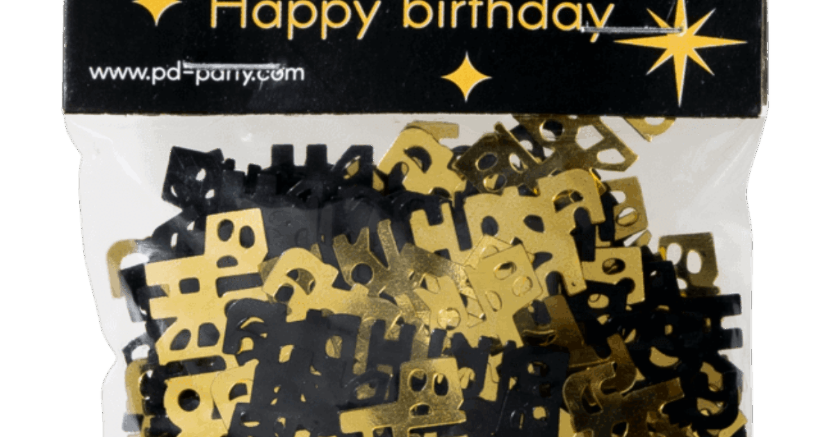 Classy party table confetti Happy birthday Coppens Warenhuis
