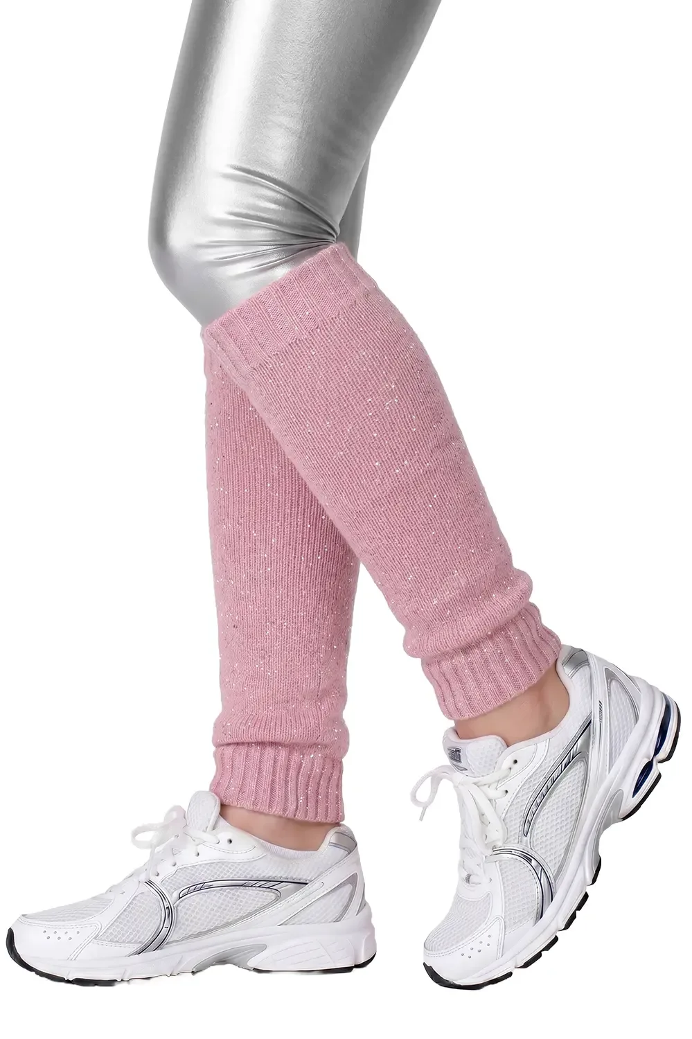Beenwarmers pastelroze met lurex