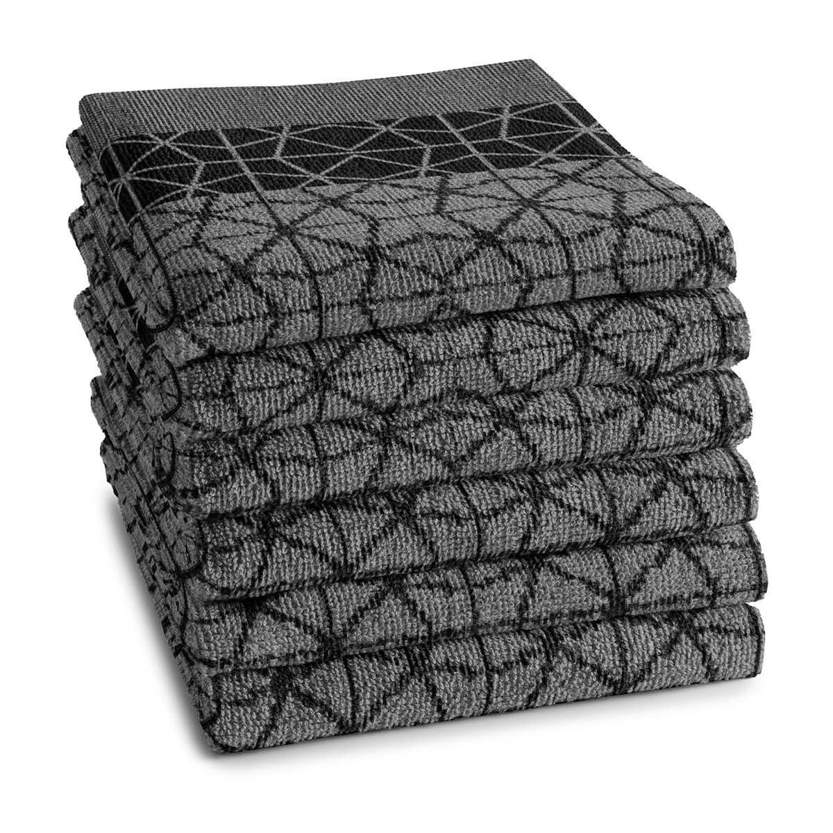 6x DDDDD keukendoek chrystal 50x55 cm zwart