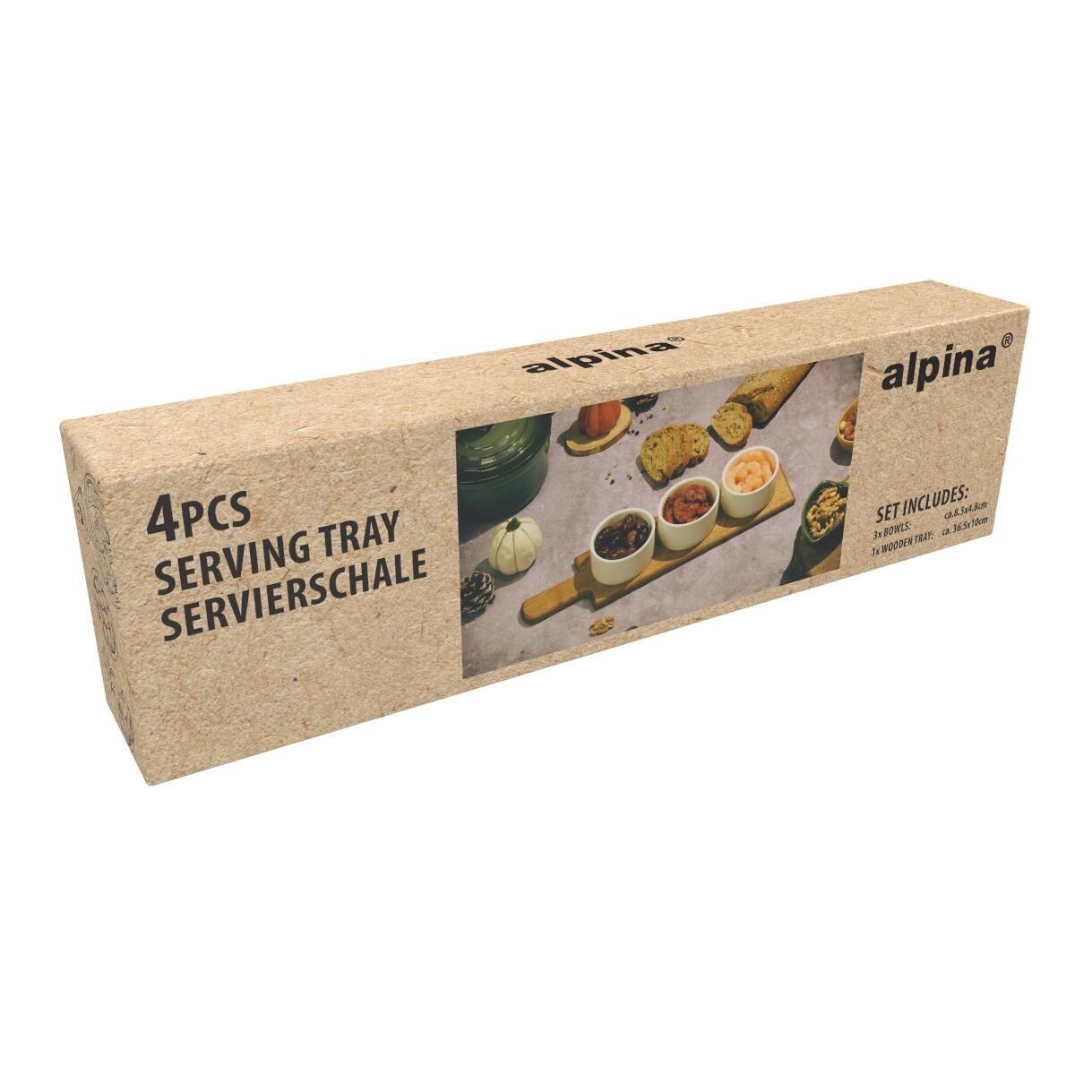 ALPINA Serveerplank met snackkommen 36,5x10cm