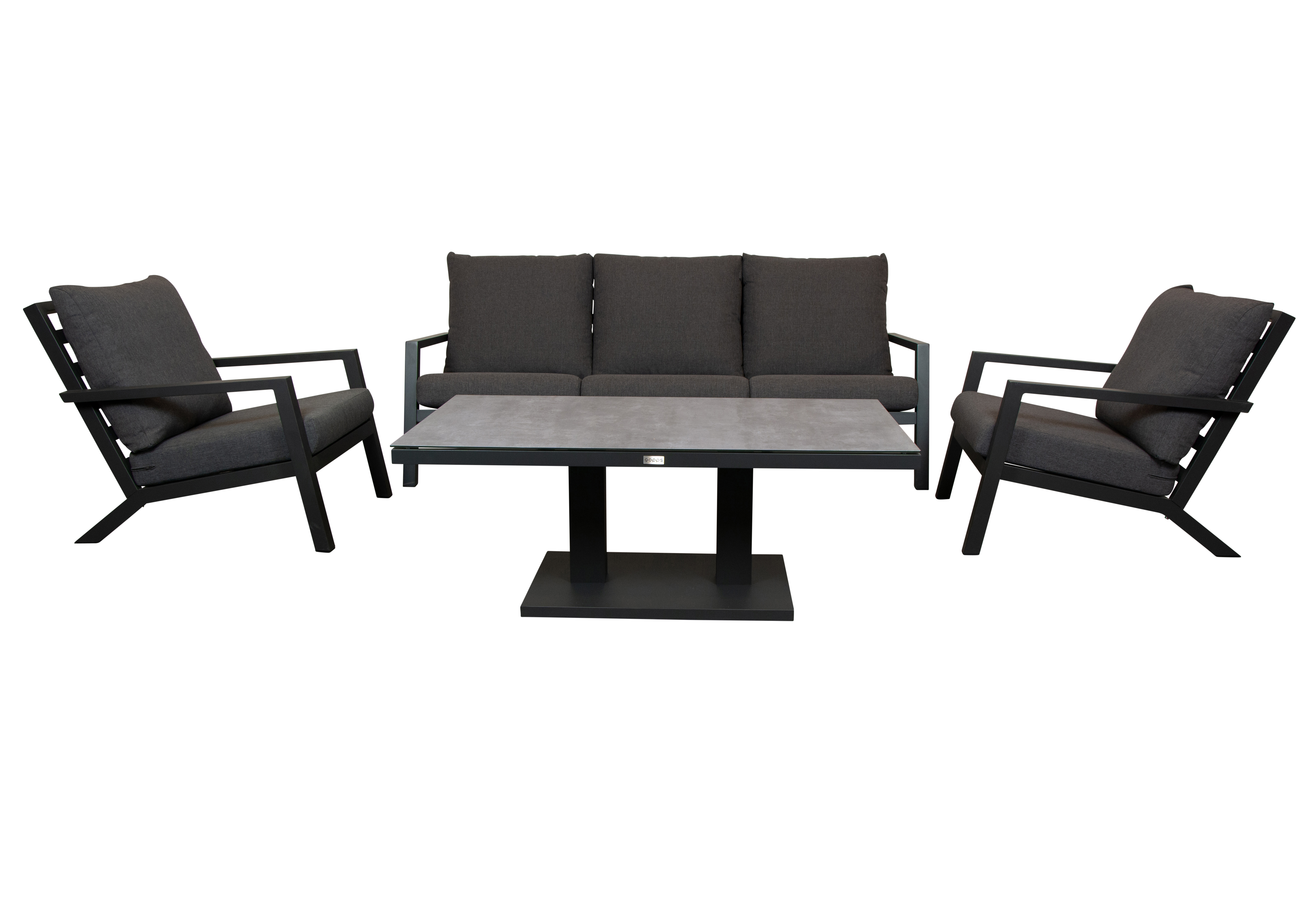 Qopps Atlanta 3 zits bank met 2 Atlanta lounge stoel en hoogte verstelbare tafel Rubli