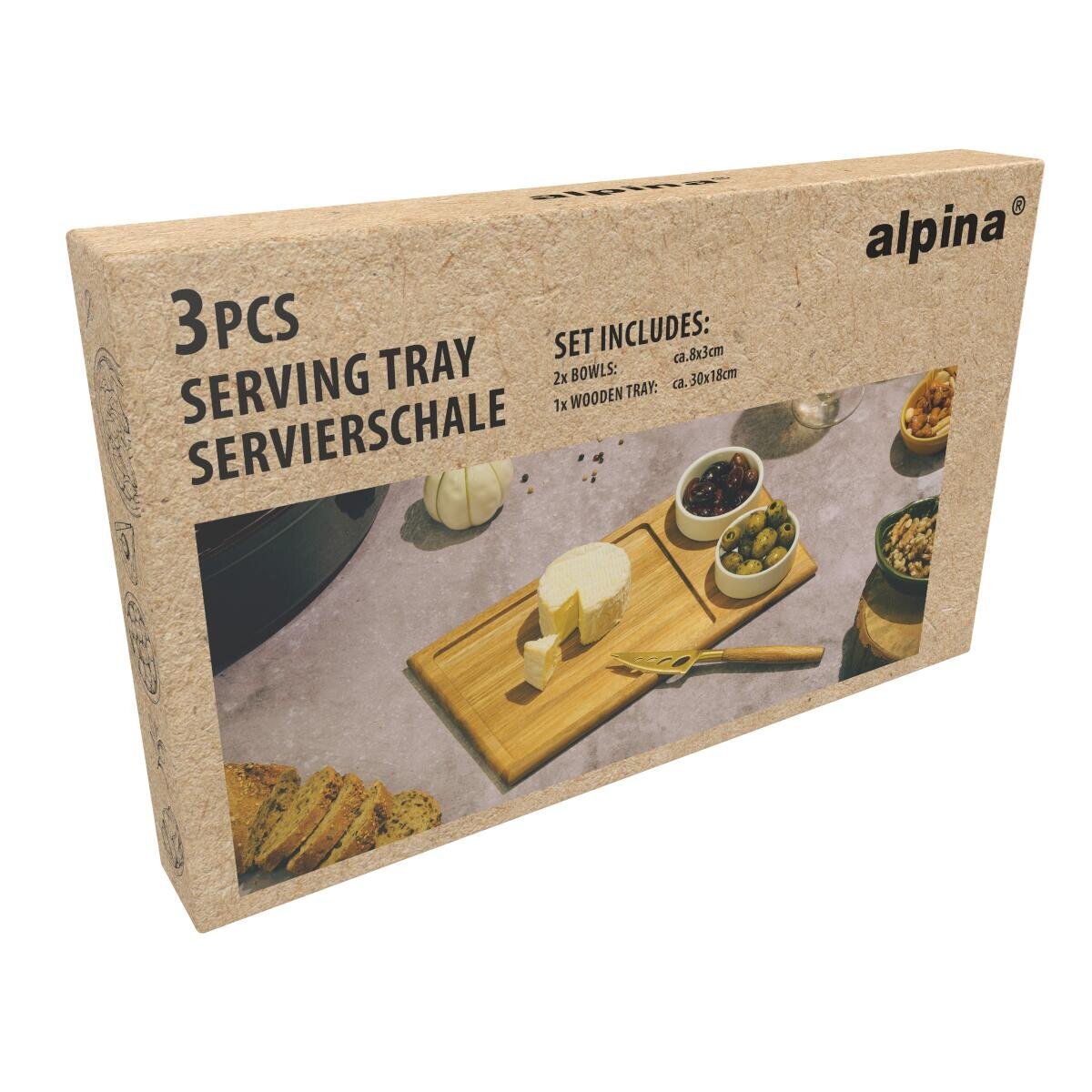 ALPINA Serveertray met snackkommen 30x18cm