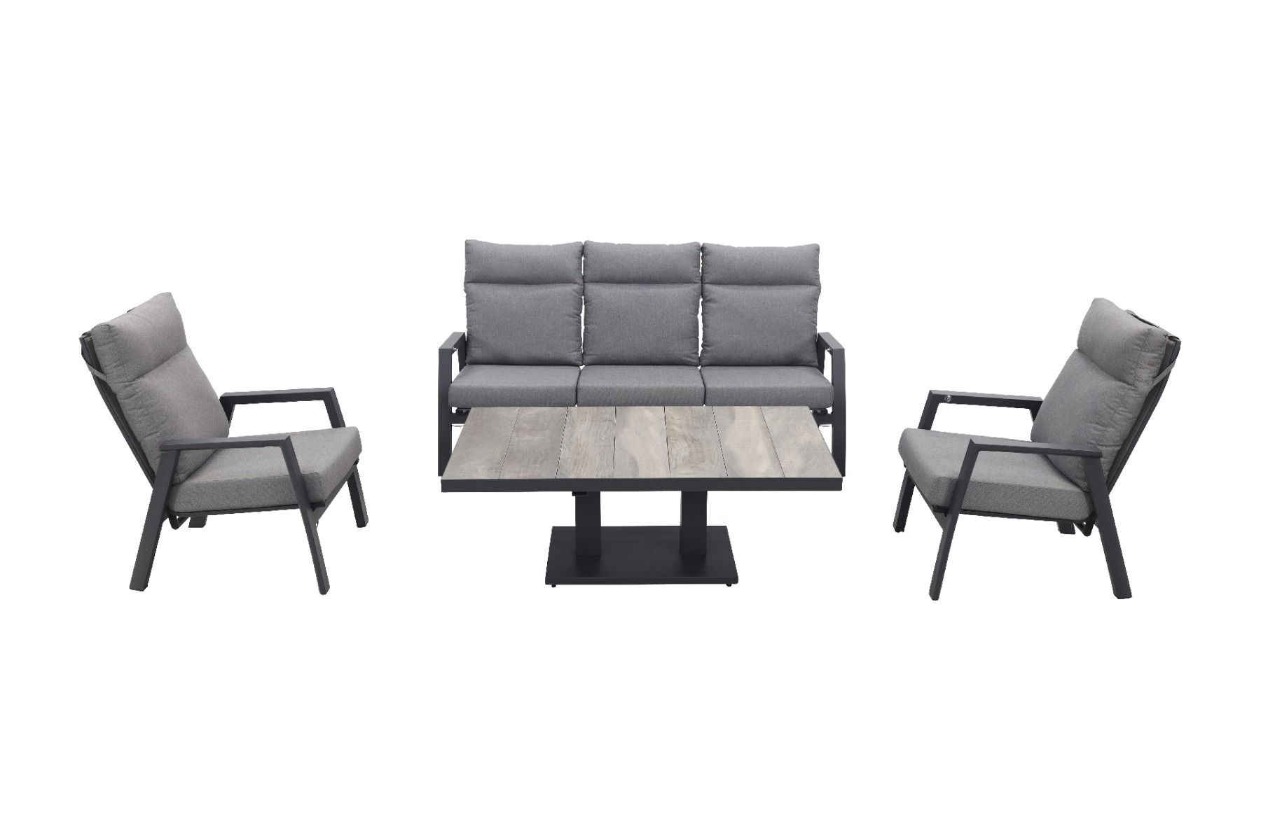 Exome 3 zits bank met 2 exome Fauteuls en up down tuintafel Camos