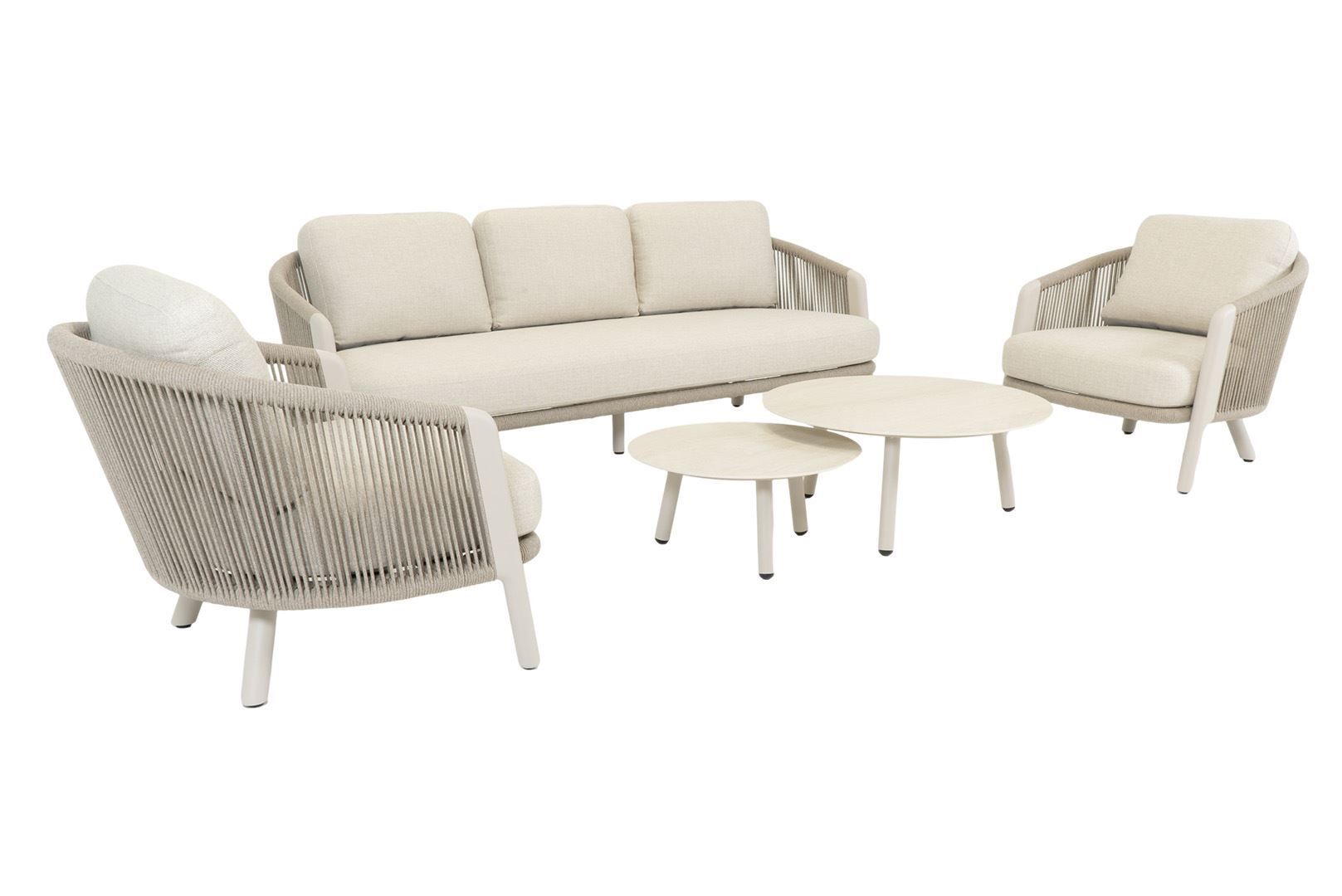 Perpignan Loungeset 3-zits met 2 loungestoelen en set koffietafels in latte light