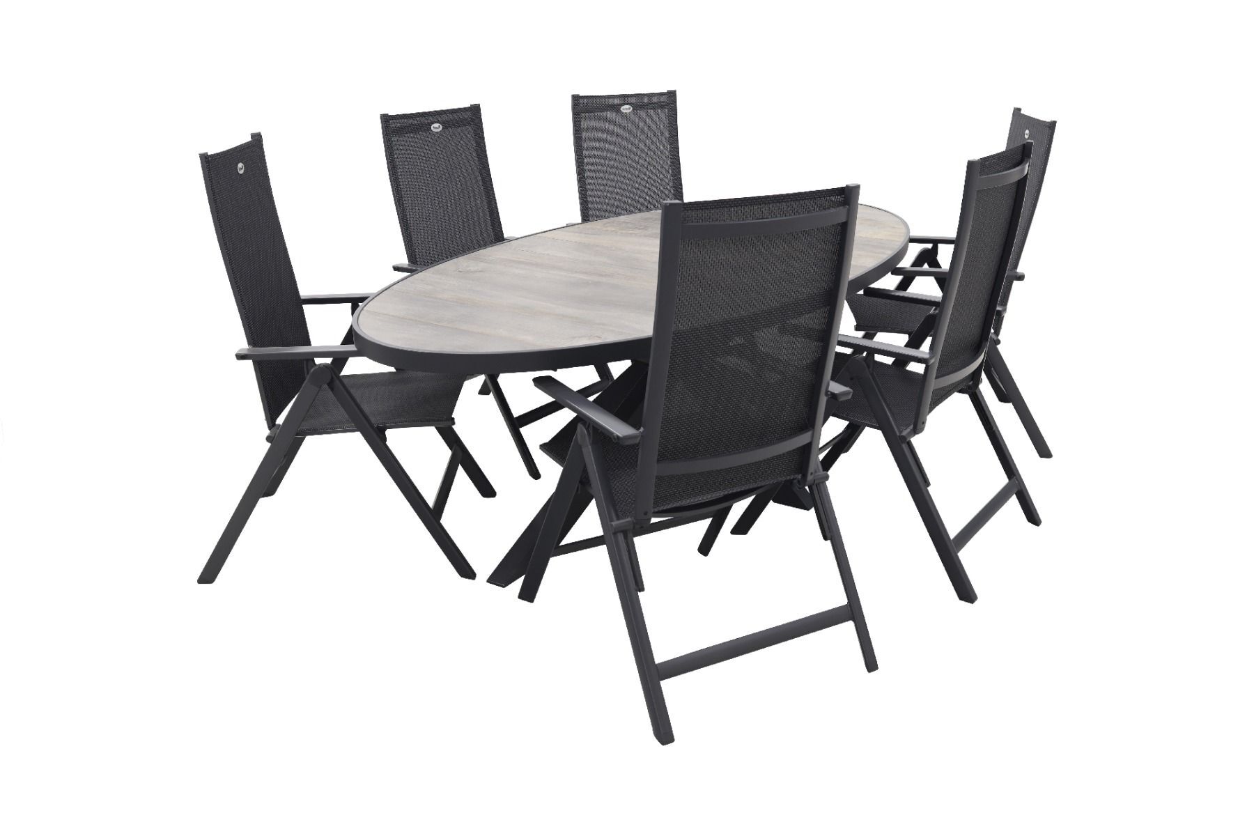 Kismo ovale tuintafel met 6 Hartman verstelbare tuinstoelen Napoli