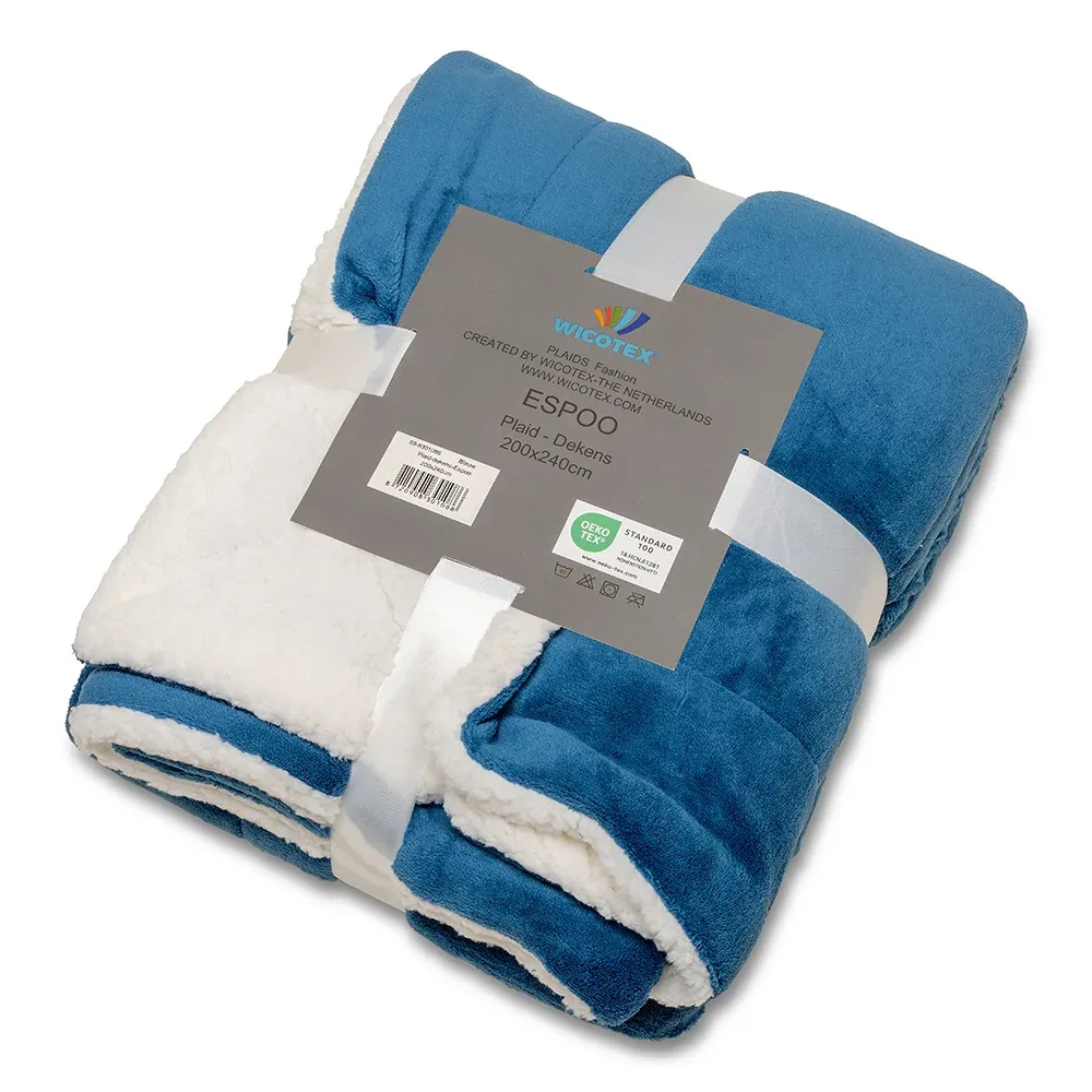 Plaid Espoo blauw Coral fleece met een zachte binnenzijde van sherpa 200x240